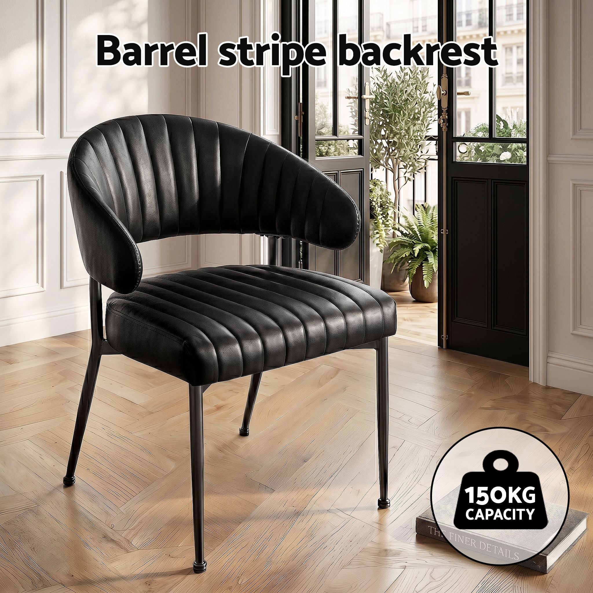 Set of 6 Leather Hollow Arm Dining Chairs with Metal Frame - Black - Furniture > Dining > Kitchen & Dining Chairs - Rivercity House & Home Co. (ABN 18 642 972 209) - Affordable Modern Furniture Australia
