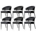 Set of 6 Leather Hollow Arm Dining Chairs with Metal Frame - Black
