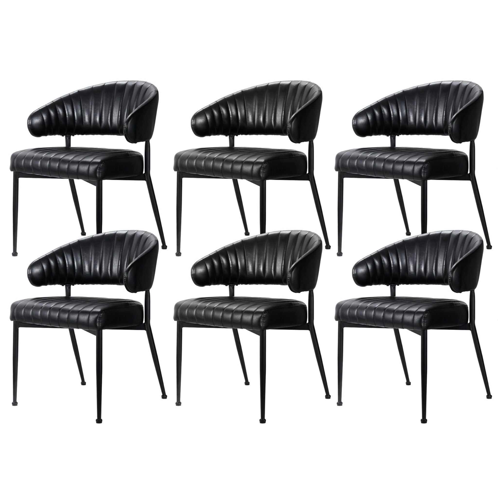 Set of 6 Leather Hollow Arm Dining Chairs with Metal Frame - Black - Furniture > Dining > Kitchen & Dining Chairs - Rivercity House & Home Co. (ABN 18 642 972 209) - Affordable Modern Furniture Australia