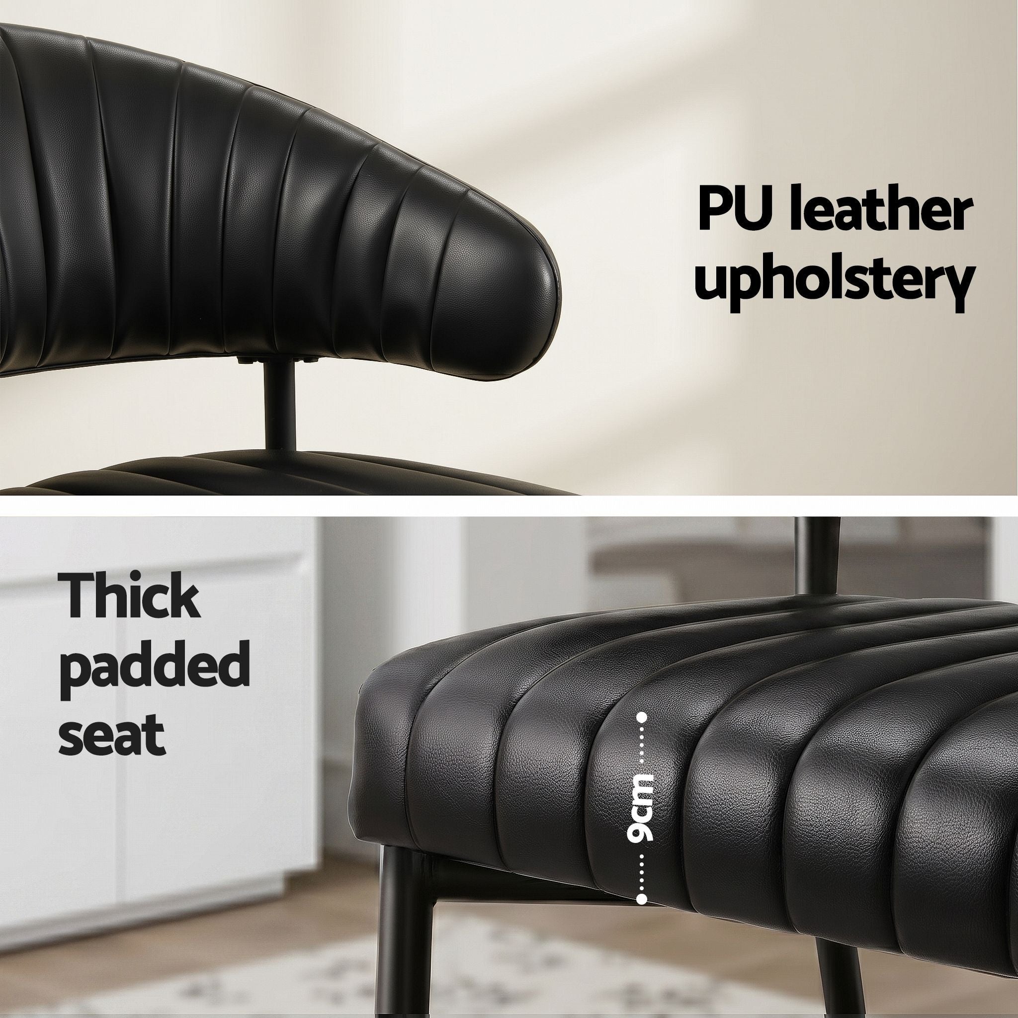 Set of 6 Leather Hollow Arm Dining Chairs with Metal Frame - Black - Furniture > Dining > Kitchen & Dining Chairs - Rivercity House & Home Co. (ABN 18 642 972 209) - Affordable Modern Furniture Australia