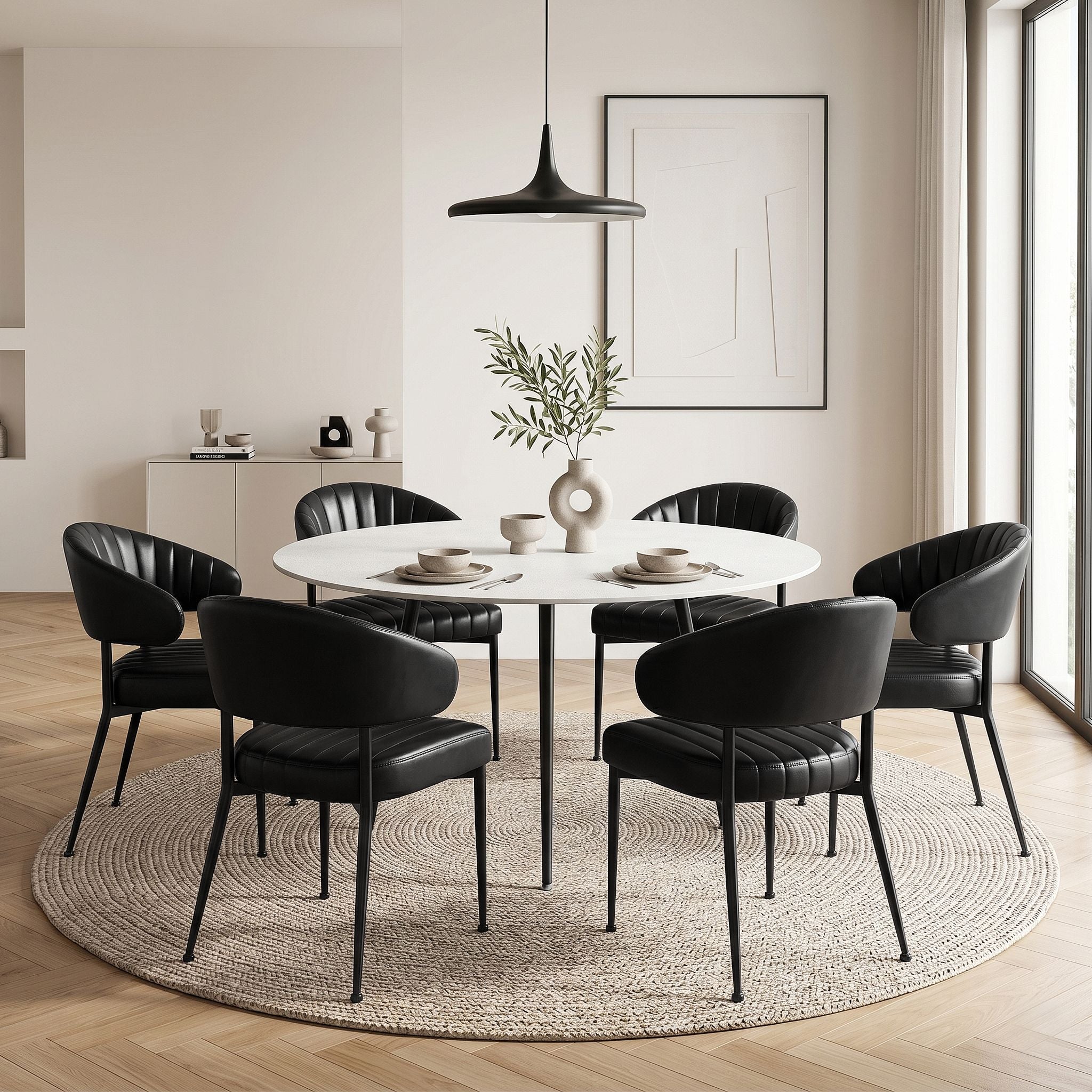 Set of 6 Leather Hollow Arm Dining Chairs with Metal Frame - Black - Furniture > Dining > Kitchen & Dining Chairs - Rivercity House & Home Co. (ABN 18 642 972 209) - Affordable Modern Furniture Australia