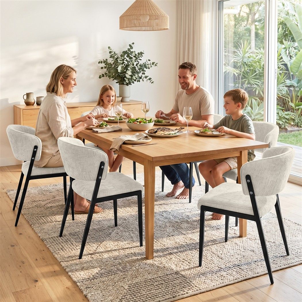 Set of 6 Linen Fabric Upholstered Dining Chairs - Beige - Furniture > Dining > Kitchen & Dining Chairs - Rivercity House & Home Co. (ABN 18 642 972 209) - Affordable Modern Furniture Australia