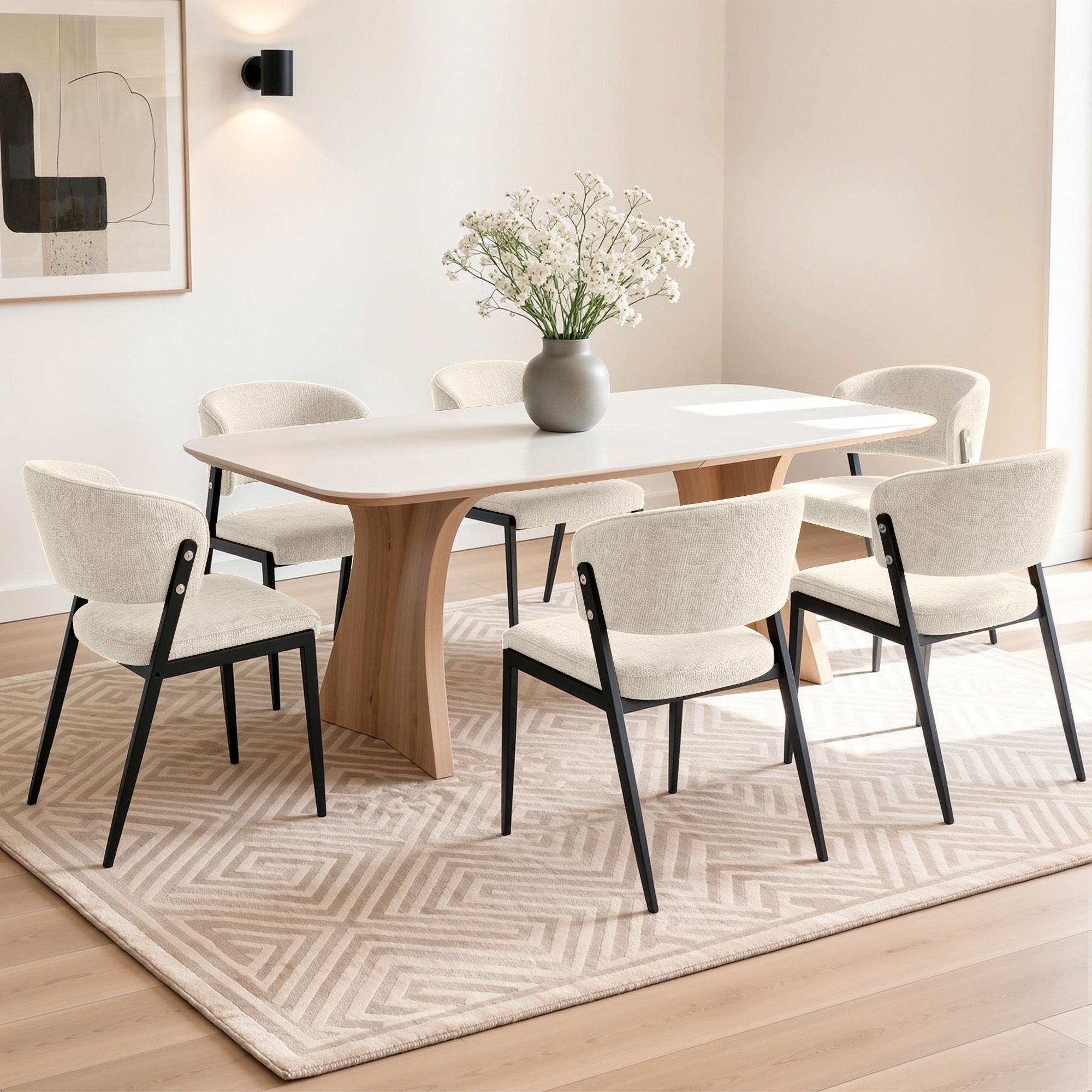 Set of 6 Linen Fabric Upholstered Dining Chairs - Beige - Furniture > Dining > Kitchen & Dining Chairs - Rivercity House & Home Co. (ABN 18 642 972 209) - Affordable Modern Furniture Australia