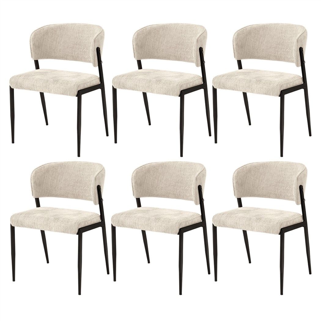 Set of 6 Linen Fabric Upholstered Dining Chairs - Beige - Furniture > Dining > Kitchen & Dining Chairs - Rivercity House & Home Co. (ABN 18 642 972 209) - Affordable Modern Furniture Australia