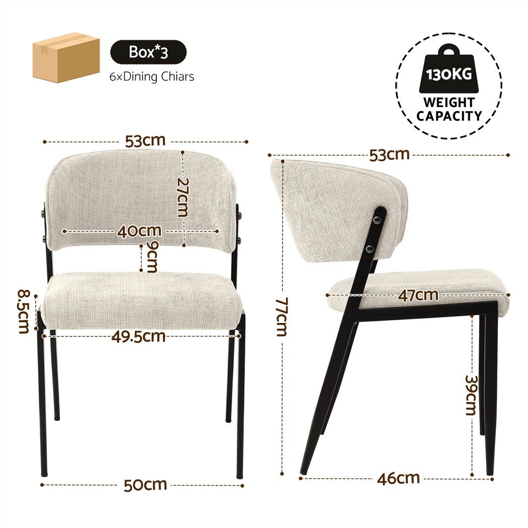 Set of 6 Linen Fabric Upholstered Dining Chairs - Beige - Furniture > Dining > Kitchen & Dining Chairs - Rivercity House & Home Co. (ABN 18 642 972 209) - Affordable Modern Furniture Australia