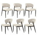 Set of 6 Linen Fabric Upholstered Dining Chairs - Beige