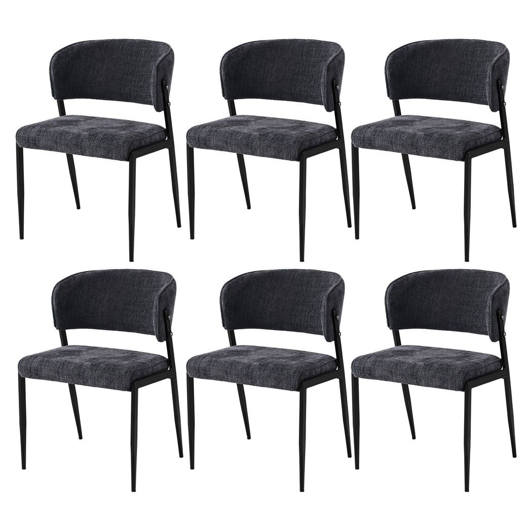 Set of 6 Linen Fabric Upholstered Dining Chairs - Charcoal - Furniture > Dining > Kitchen & Dining Chairs - Rivercity House & Home Co. (ABN 18 642 972 209) - Affordable Modern Furniture Australia