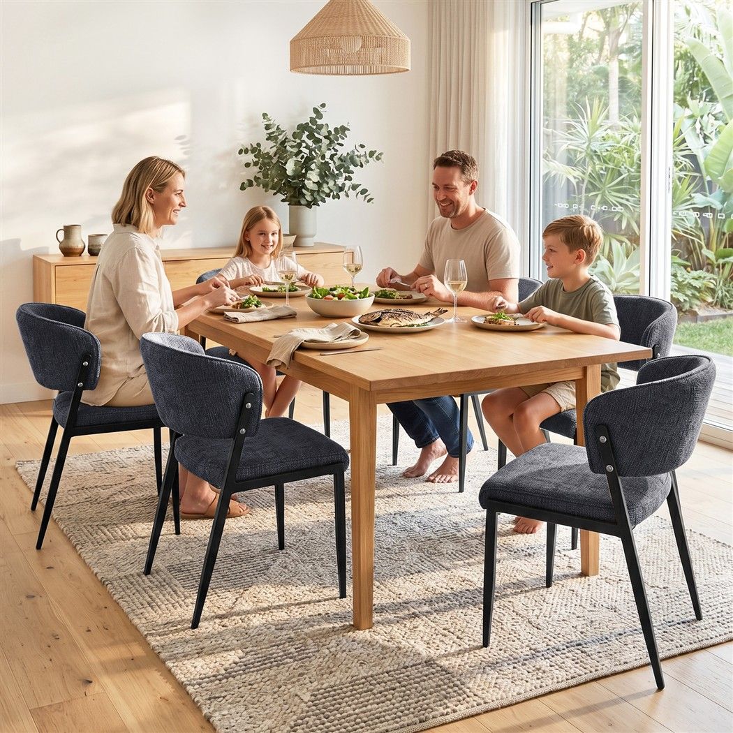 Set of 6 Linen Fabric Upholstered Dining Chairs - Charcoal - Furniture > Dining > Kitchen & Dining Chairs - Rivercity House & Home Co. (ABN 18 642 972 209) - Affordable Modern Furniture Australia