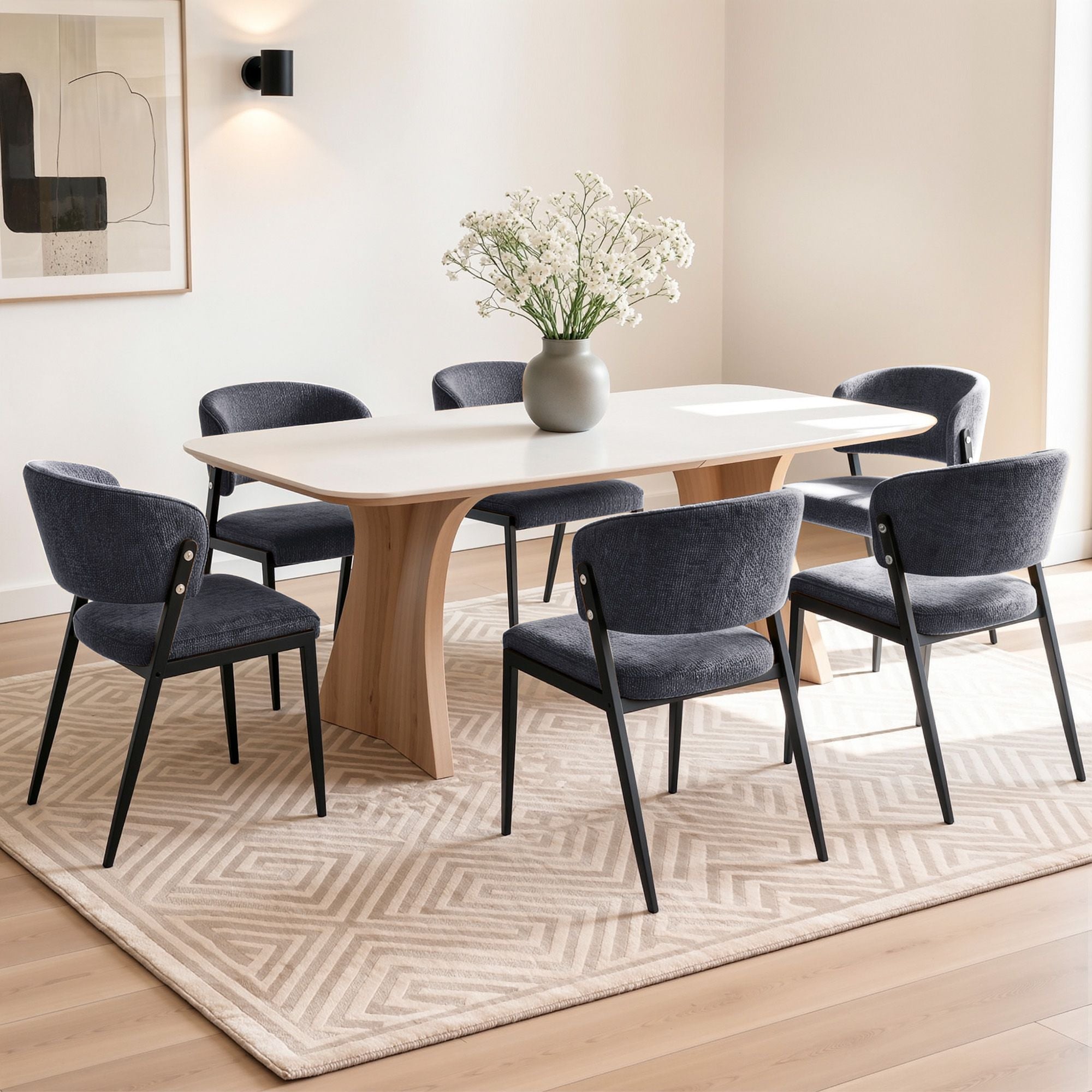 Set of 6 Linen Fabric Upholstered Dining Chairs - Charcoal - Furniture > Dining > Kitchen & Dining Chairs - Rivercity House & Home Co. (ABN 18 642 972 209) - Affordable Modern Furniture Australia