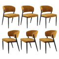 Set of 6 Linen Fabric Upholstered Dining Chairs - Mustard
