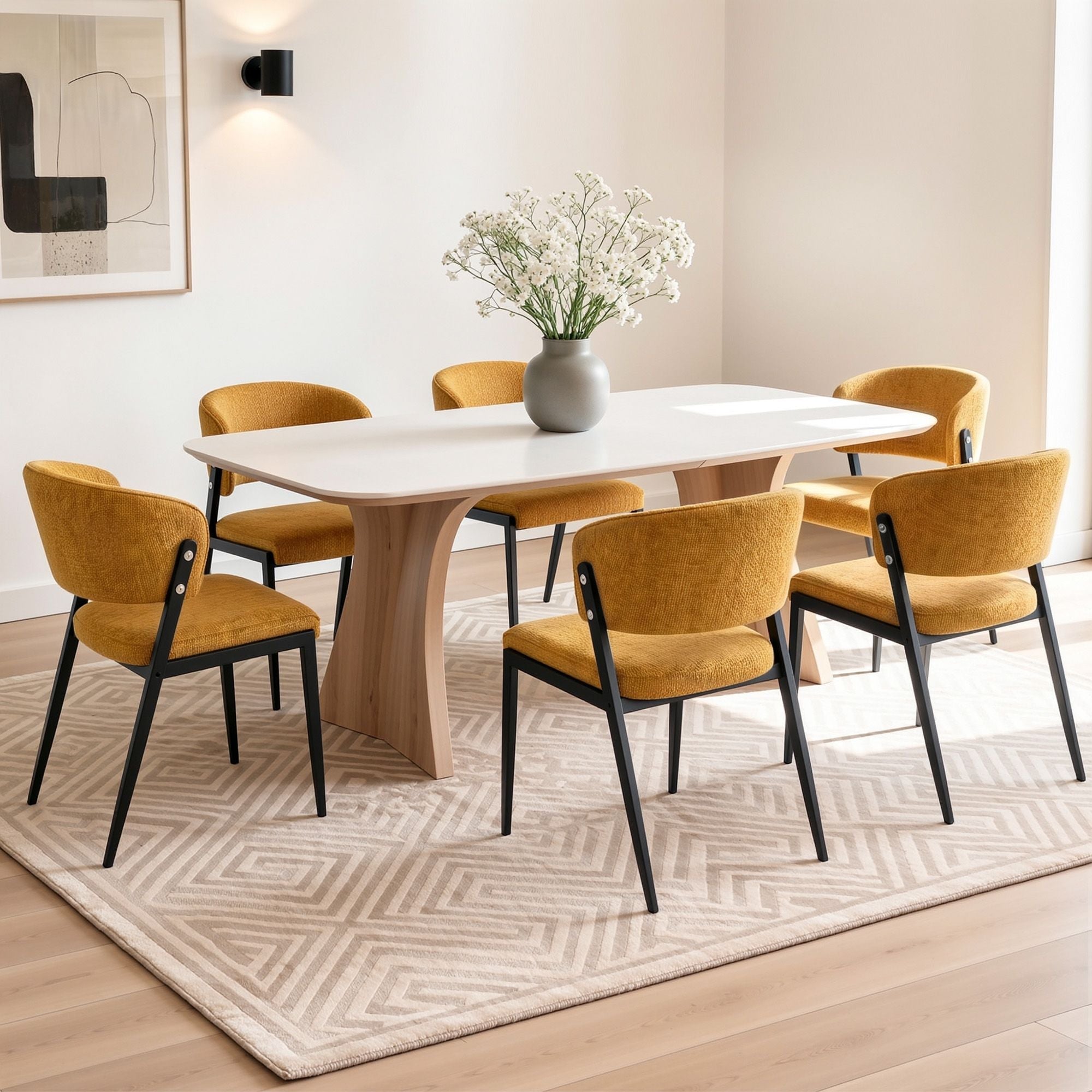 Set of 6 Linen Fabric Upholstered Dining Chairs - Mustard - Furniture > Dining > Kitchen & Dining Chairs - Rivercity House & Home Co. (ABN 18 642 972 209) - Affordable Modern Furniture Australia