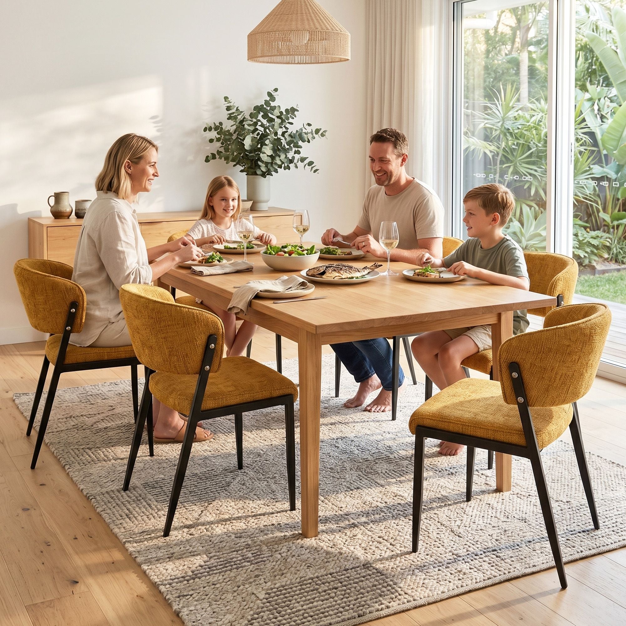 Set of 6 Linen Fabric Upholstered Dining Chairs - Mustard - Furniture > Dining > Kitchen & Dining Chairs - Rivercity House & Home Co. (ABN 18 642 972 209) - Affordable Modern Furniture Australia