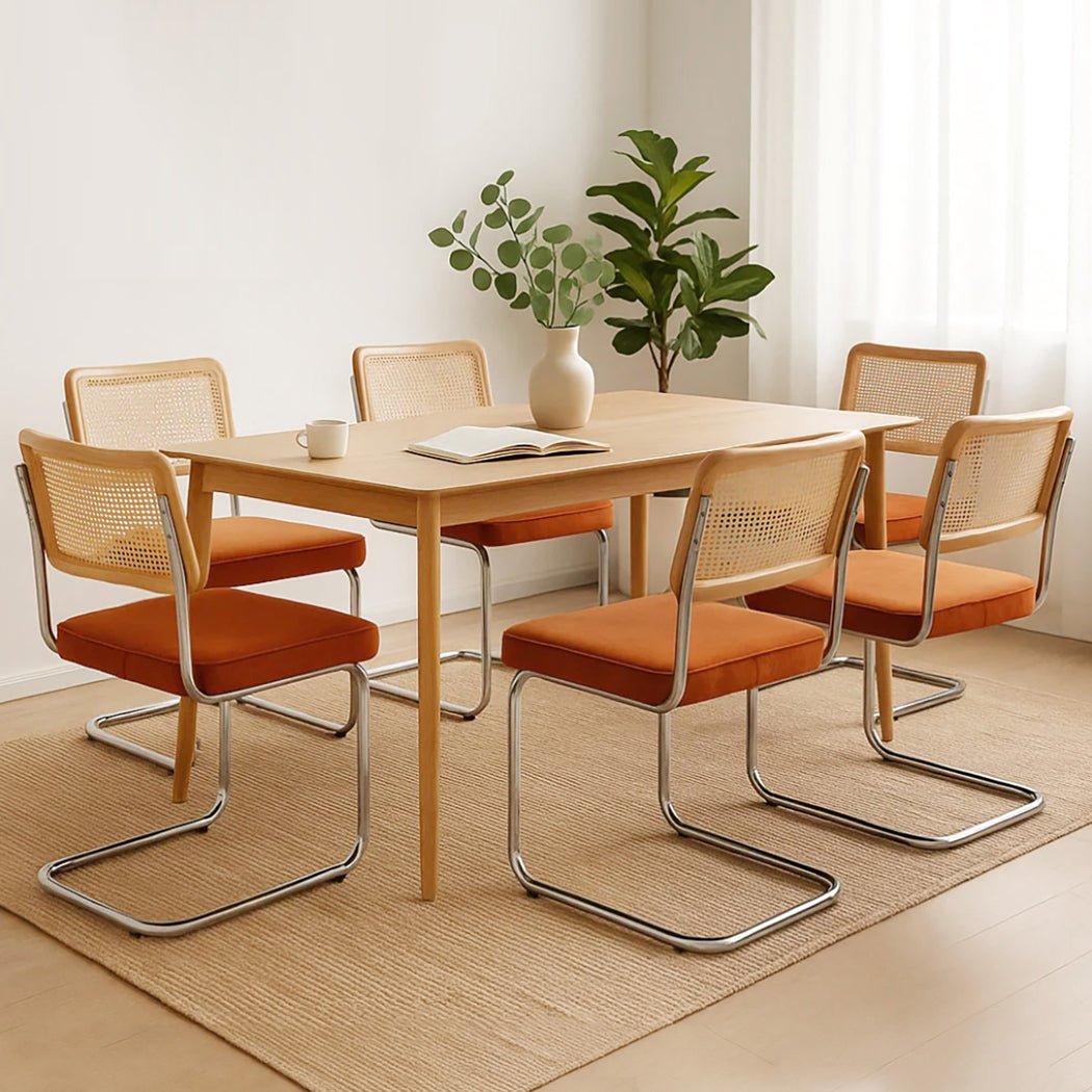 Set of 6 Rattan Dining Chairs with Rubberwood Frame - Natural Green - Rivercity House & Home Co. (ABN 18 642 972 209) - Affordable Modern Furniture Australia