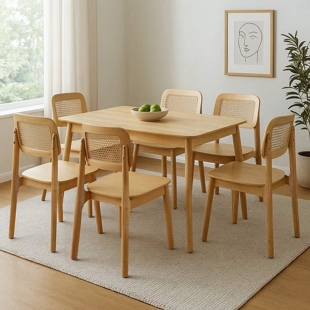 Set of 6 Rattan Dining Chairs with Solid Wood Frame - Natural - Rivercity House & Home Co. (ABN 18 642 972 209) - Affordable Modern Furniture Australia