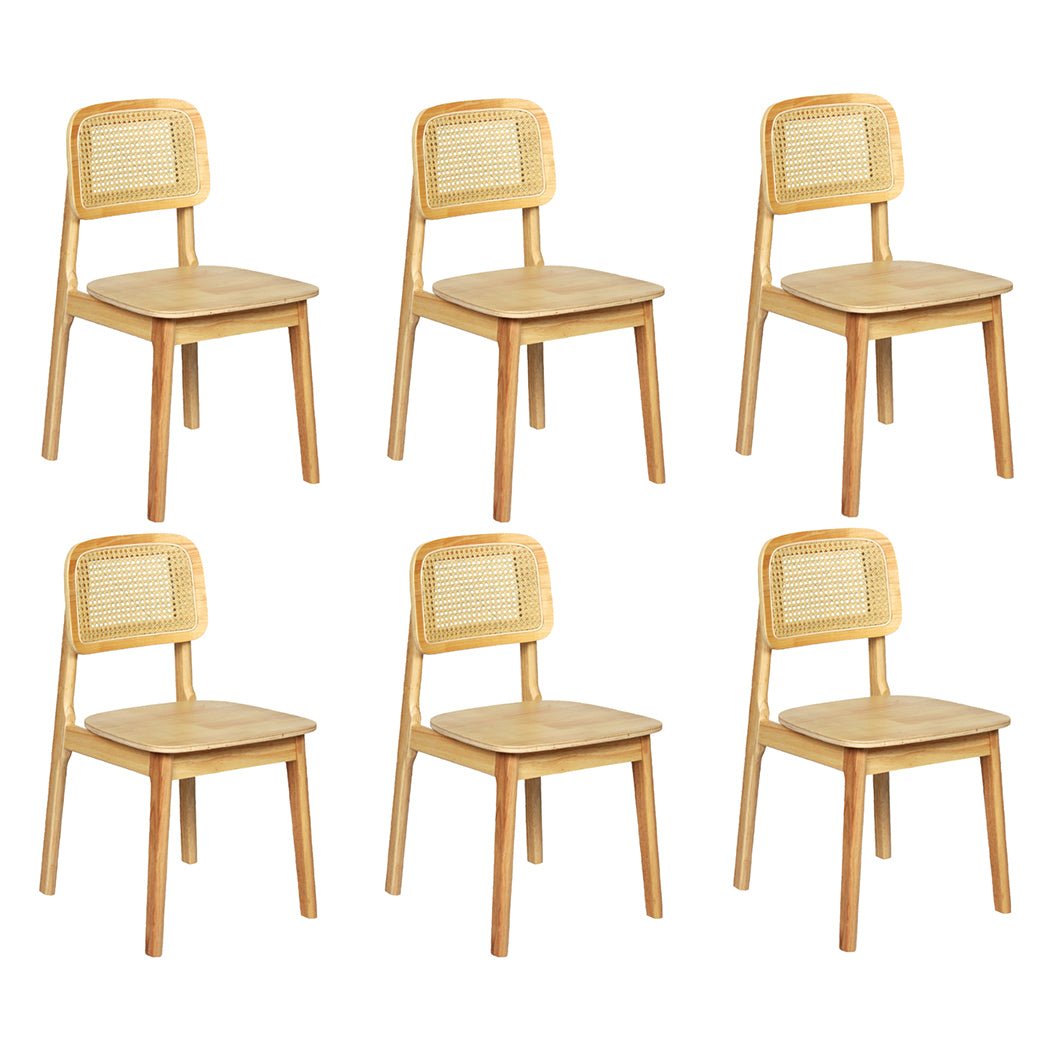 Set of 6 Rattan Dining Chairs with Solid Wood Frame - Natural - Rivercity House & Home Co. (ABN 18 642 972 209) - Affordable Modern Furniture Australia