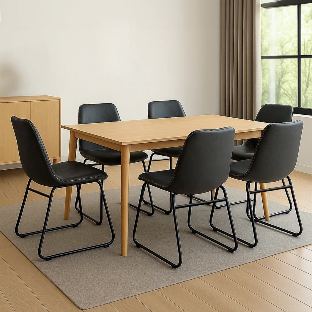 Set of 6 Retro Dining Chairs with Sleigh Legs for Kitchen Table - Black - Rivercity House & Home Co. (ABN 18 642 972 209) - Affordable Modern Furniture Australia