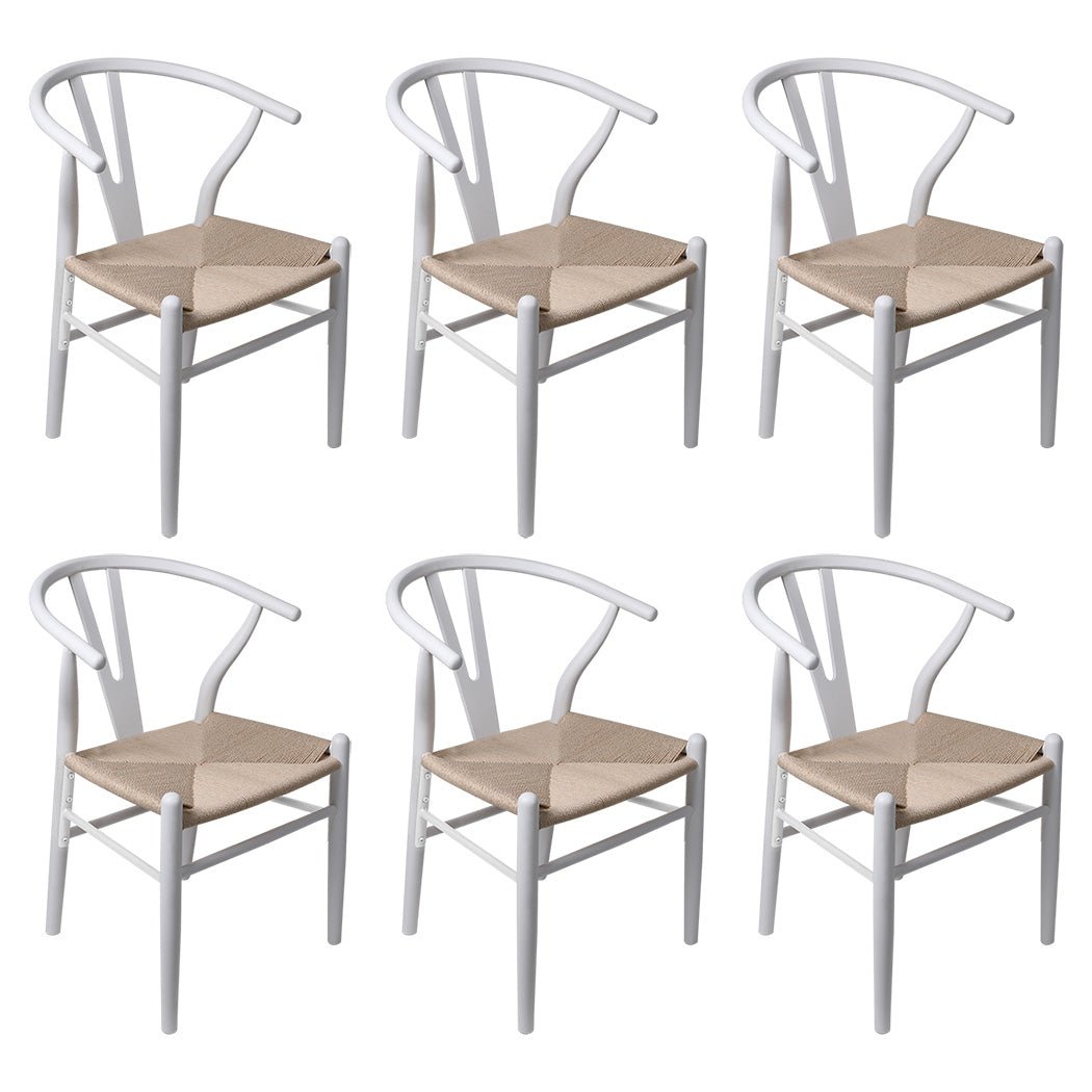 Set of 6 Solid Wood Dining Chairs with Rattan Seat - White - Rivercity House & Home Co. (ABN 18 642 972 209) - Affordable Modern Furniture Australia