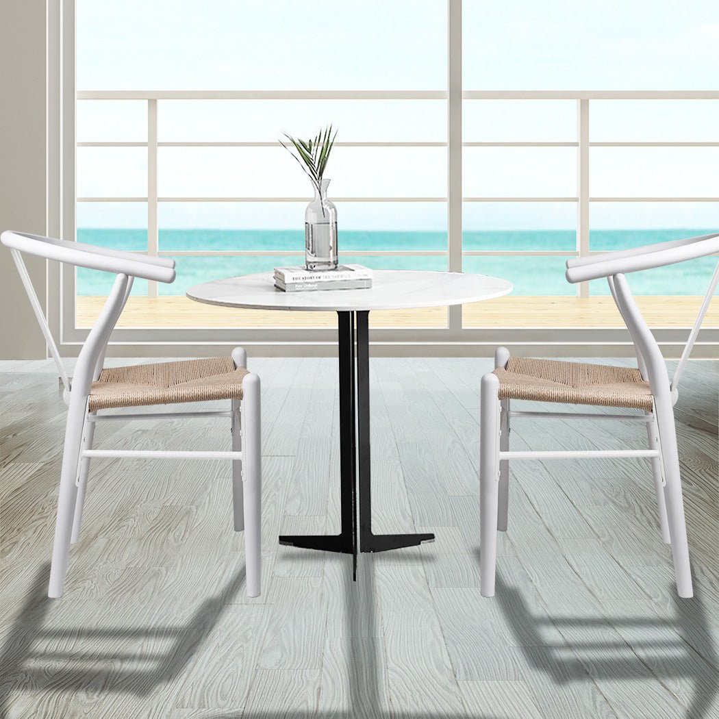 Set of 6 Solid Wood Dining Chairs with Rattan Seat - White - Rivercity House & Home Co. (ABN 18 642 972 209) - Affordable Modern Furniture Australia