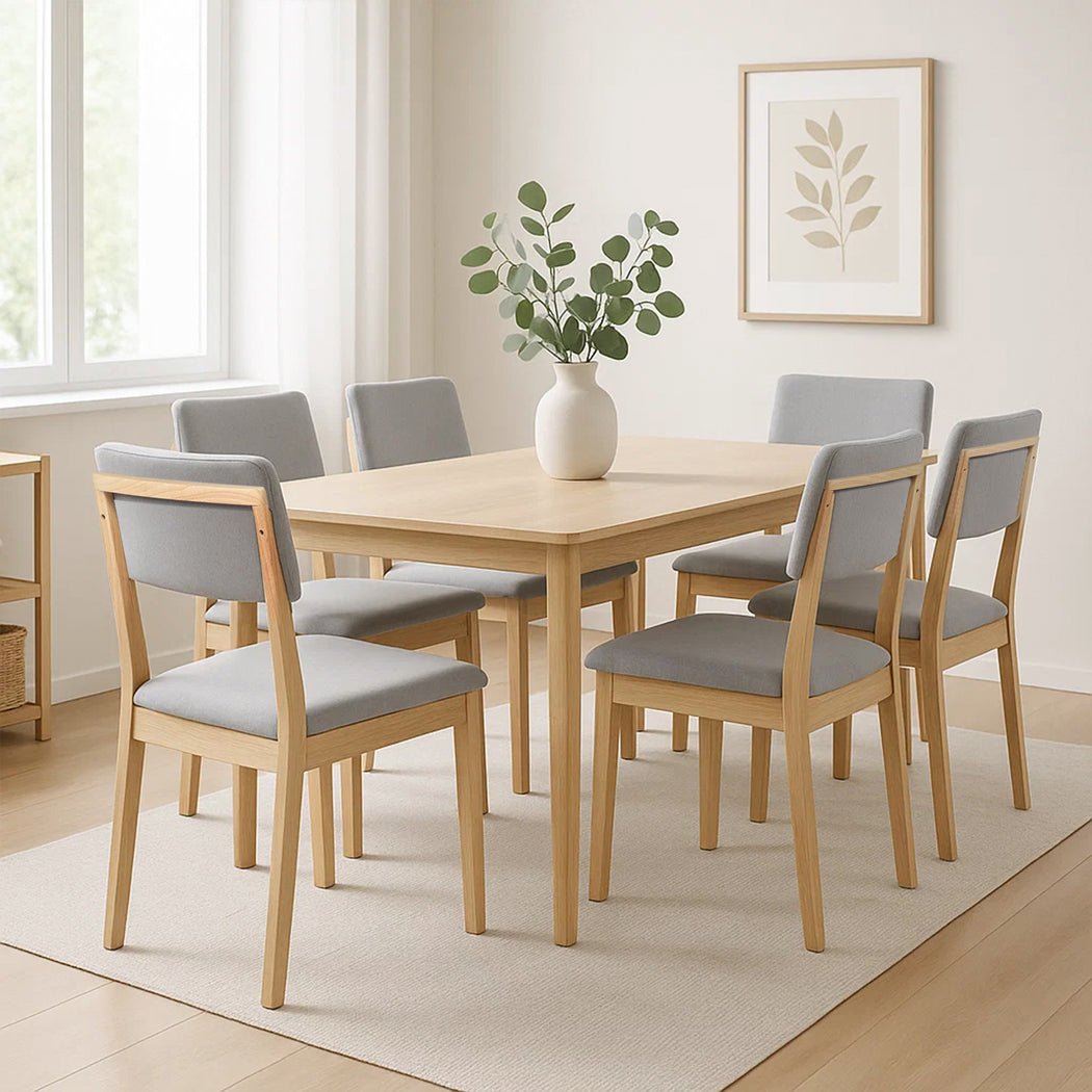 Set of 6 Upholstered Dining Chairs with Open Back - Natural Grey - Rivercity House & Home Co. (ABN 18 642 972 209) - Affordable Modern Furniture Australia