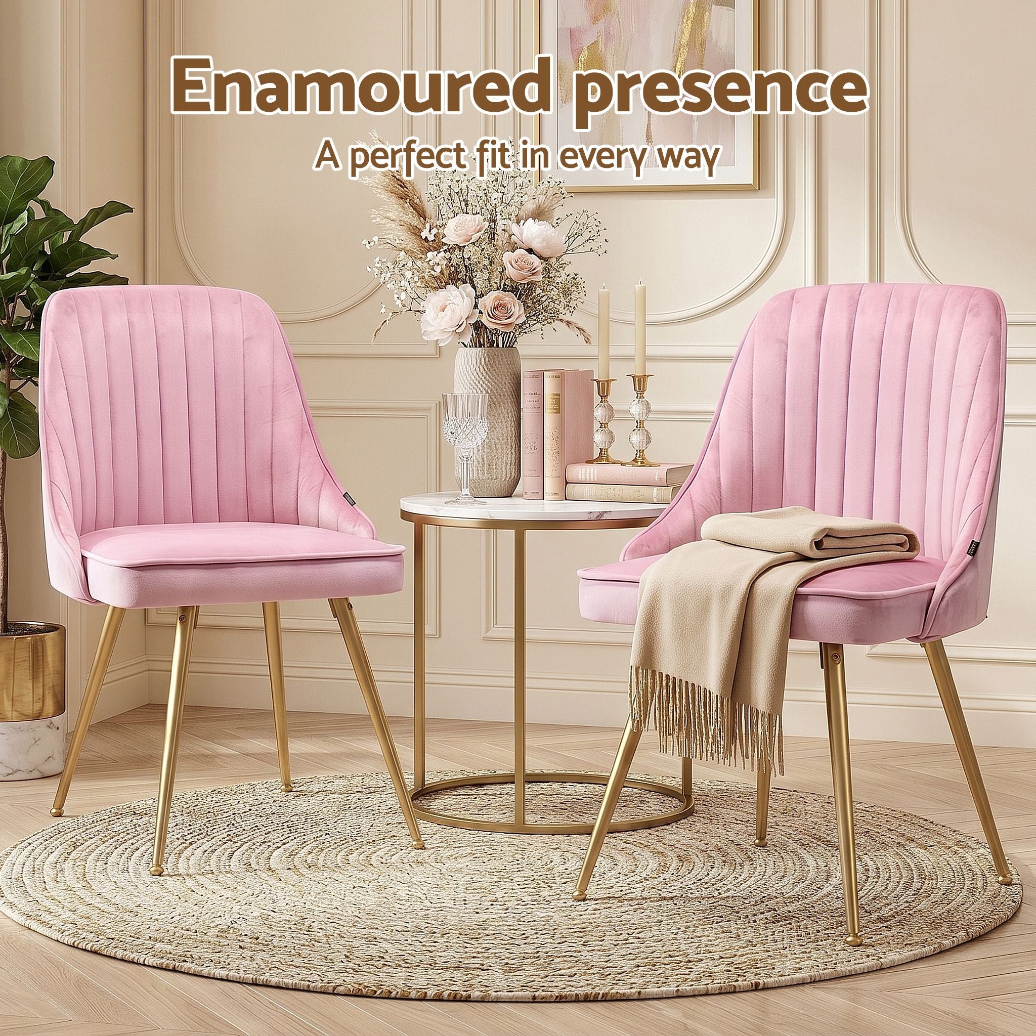 Set of 6 Velvet Channel Tufted Dining Chairs - Pink - Furniture > Dining > Kitchen & Dining Chairs - Rivercity House & Home Co. (ABN 18 642 972 209) - Affordable Modern Furniture Australia