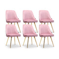 Set of 6 Velvet Channel Tufted Dining Chairs - Pink