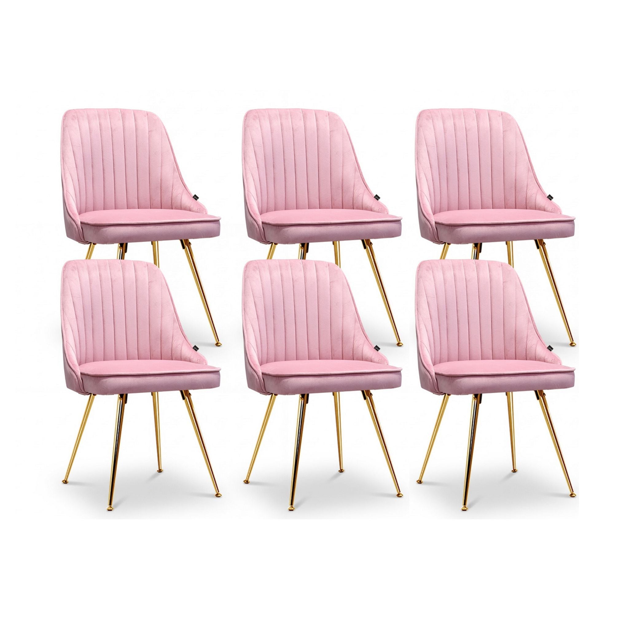 Set of 6 Velvet Channel Tufted Dining Chairs - Pink - Furniture > Dining > Kitchen & Dining Chairs - Rivercity House & Home Co. (ABN 18 642 972 209) - Affordable Modern Furniture Australia