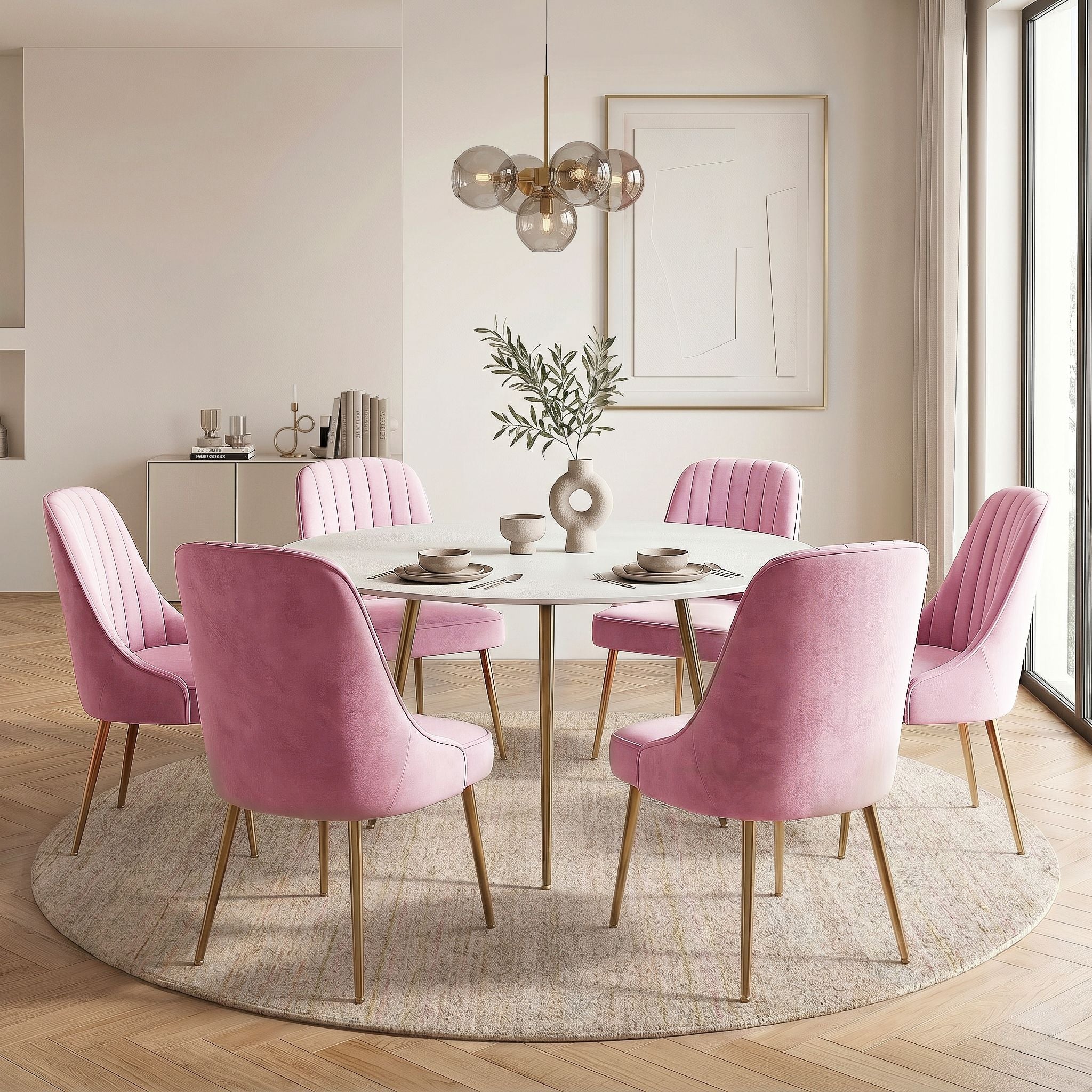 Set of 6 Velvet Channel Tufted Dining Chairs - Pink - Furniture > Dining > Kitchen & Dining Chairs - Rivercity House & Home Co. (ABN 18 642 972 209) - Affordable Modern Furniture Australia