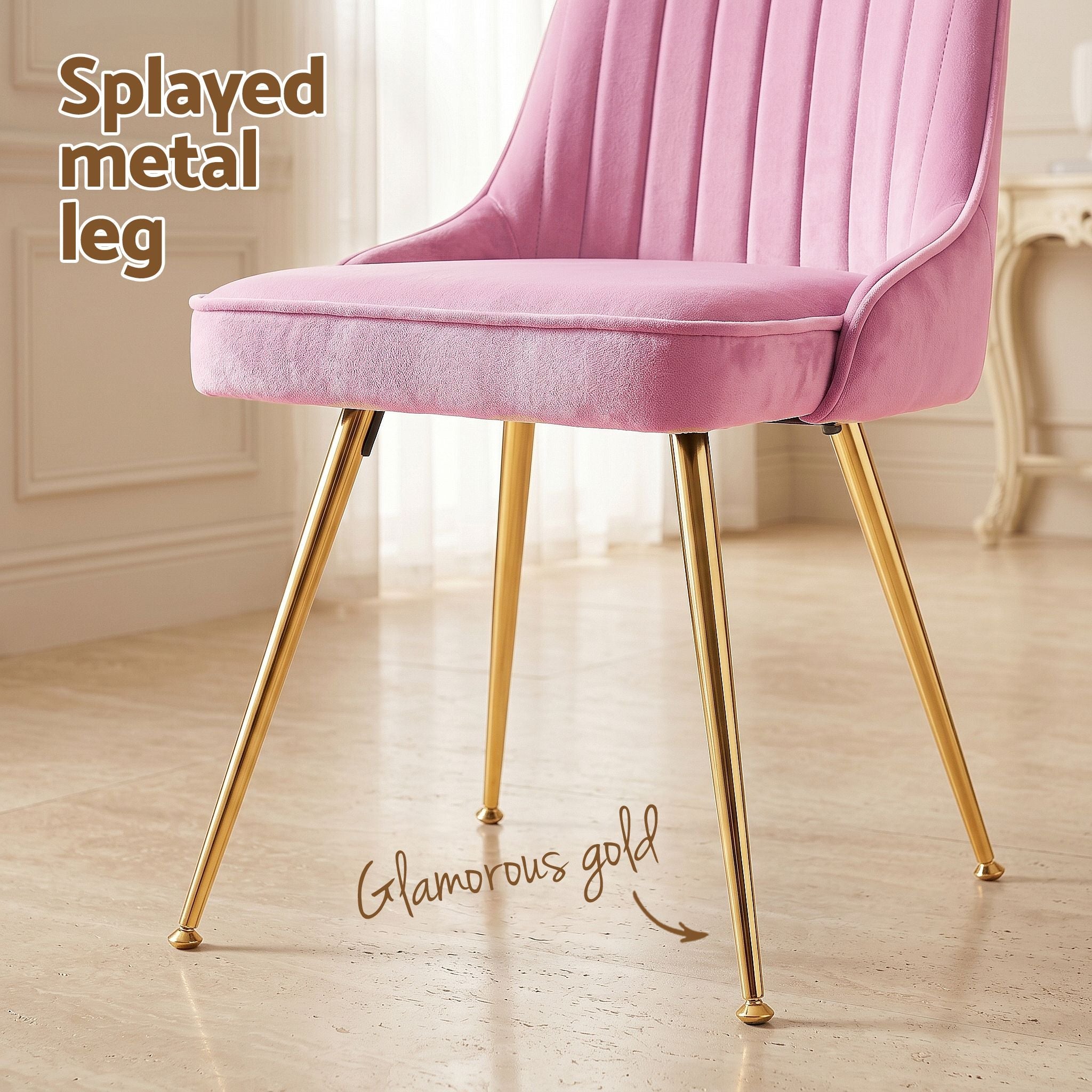Set of 6 Velvet Channel Tufted Dining Chairs - Pink - Furniture > Dining > Kitchen & Dining Chairs - Rivercity House & Home Co. (ABN 18 642 972 209) - Affordable Modern Furniture Australia