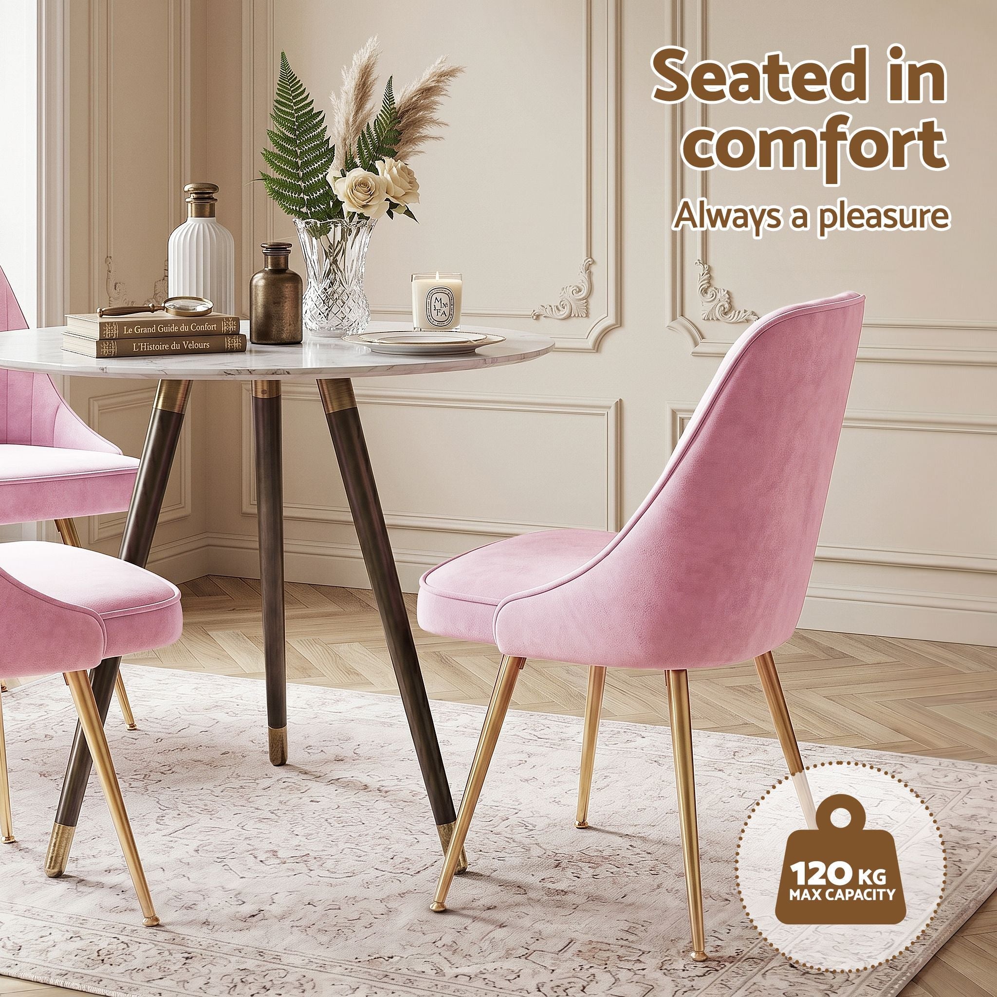Set of 6 Velvet Channel Tufted Dining Chairs - Pink - Furniture > Dining > Kitchen & Dining Chairs - Rivercity House & Home Co. (ABN 18 642 972 209) - Affordable Modern Furniture Australia