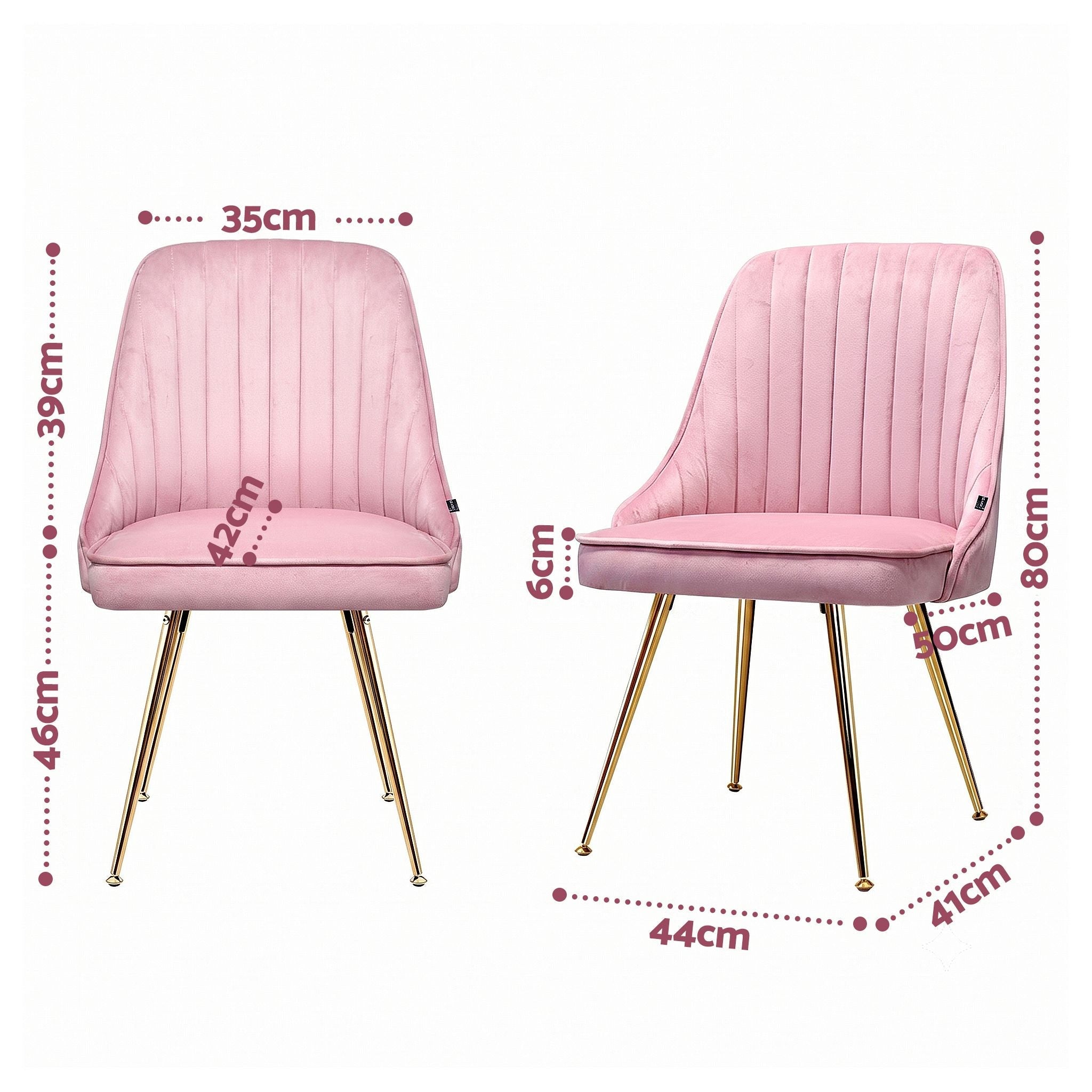 Set of 6 Velvet Channel Tufted Dining Chairs - Pink - Furniture > Dining > Kitchen & Dining Chairs - Rivercity House & Home Co. (ABN 18 642 972 209) - Affordable Modern Furniture Australia