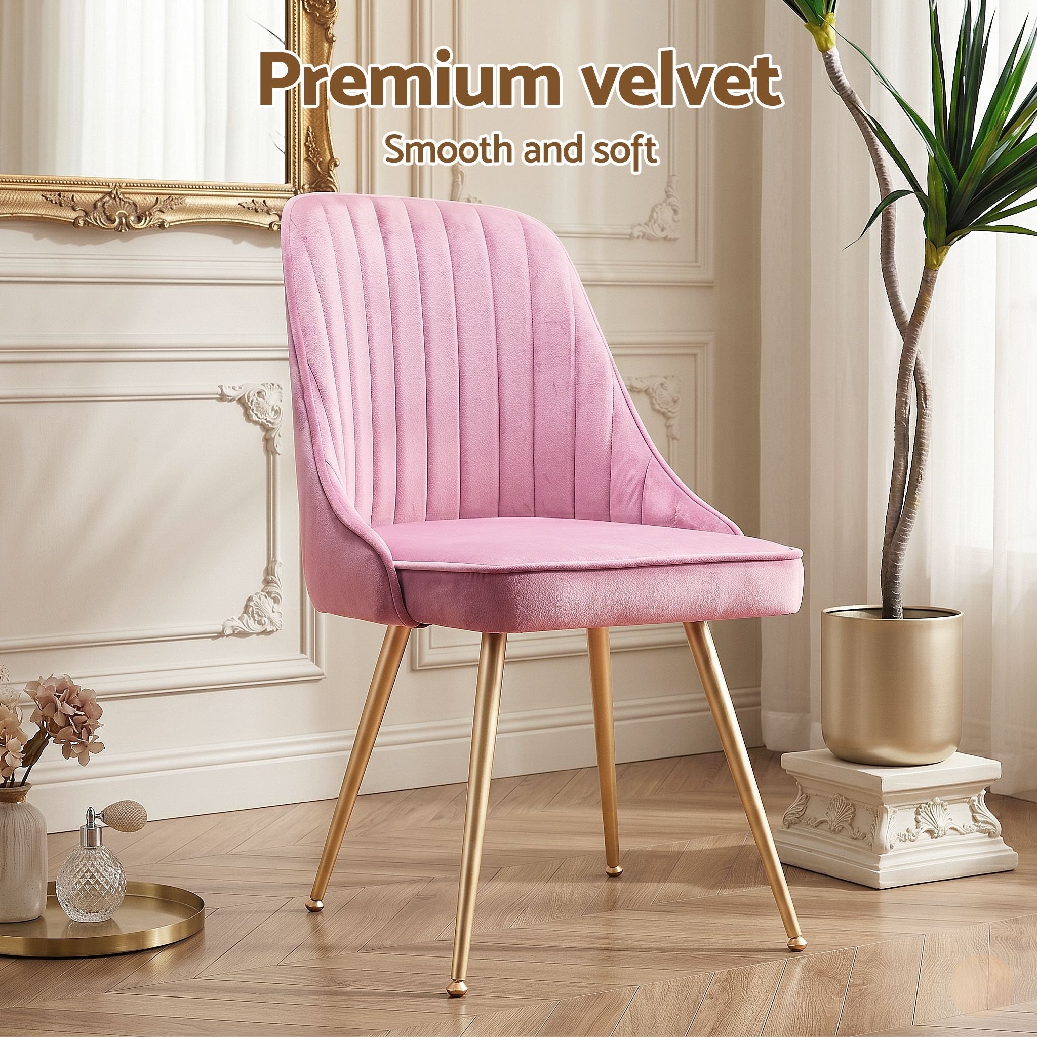 Set of 6 Velvet Channel Tufted Dining Chairs - Pink - Furniture > Dining > Kitchen & Dining Chairs - Rivercity House & Home Co. (ABN 18 642 972 209) - Affordable Modern Furniture Australia