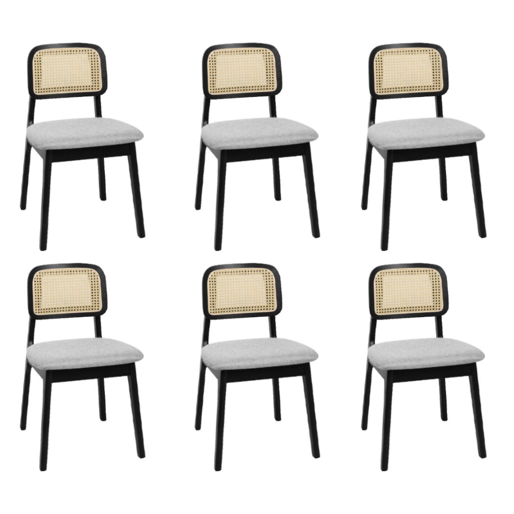 Set of 6 Wood Rattan Armless Dining Chairs - Black - Rivercity House & Home Co. (ABN 18 642 972 209) - Affordable Modern Furniture Australia