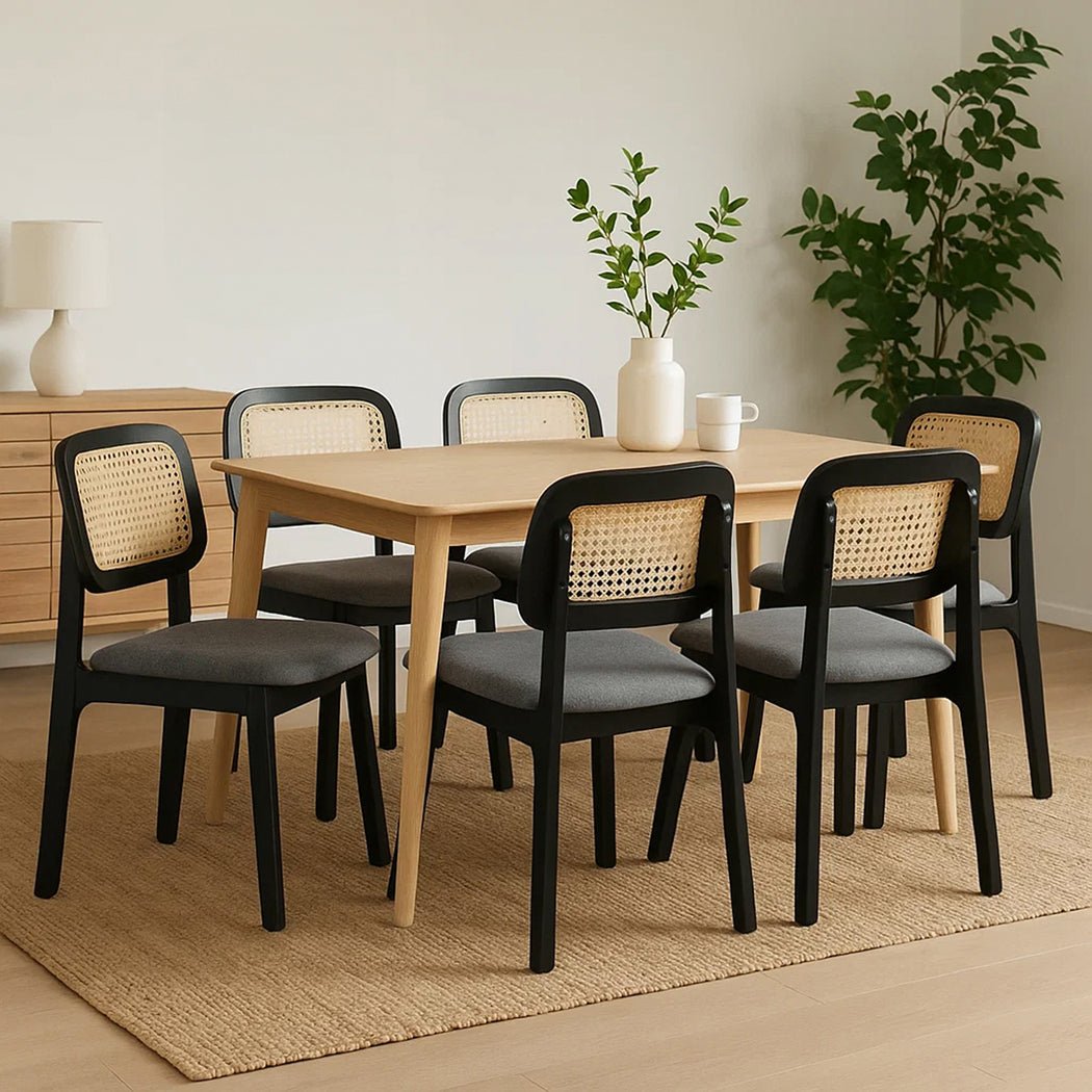 Set of 6 Wood Rattan Armless Dining Chairs - Black - Rivercity House & Home Co. (ABN 18 642 972 209) - Affordable Modern Furniture Australia