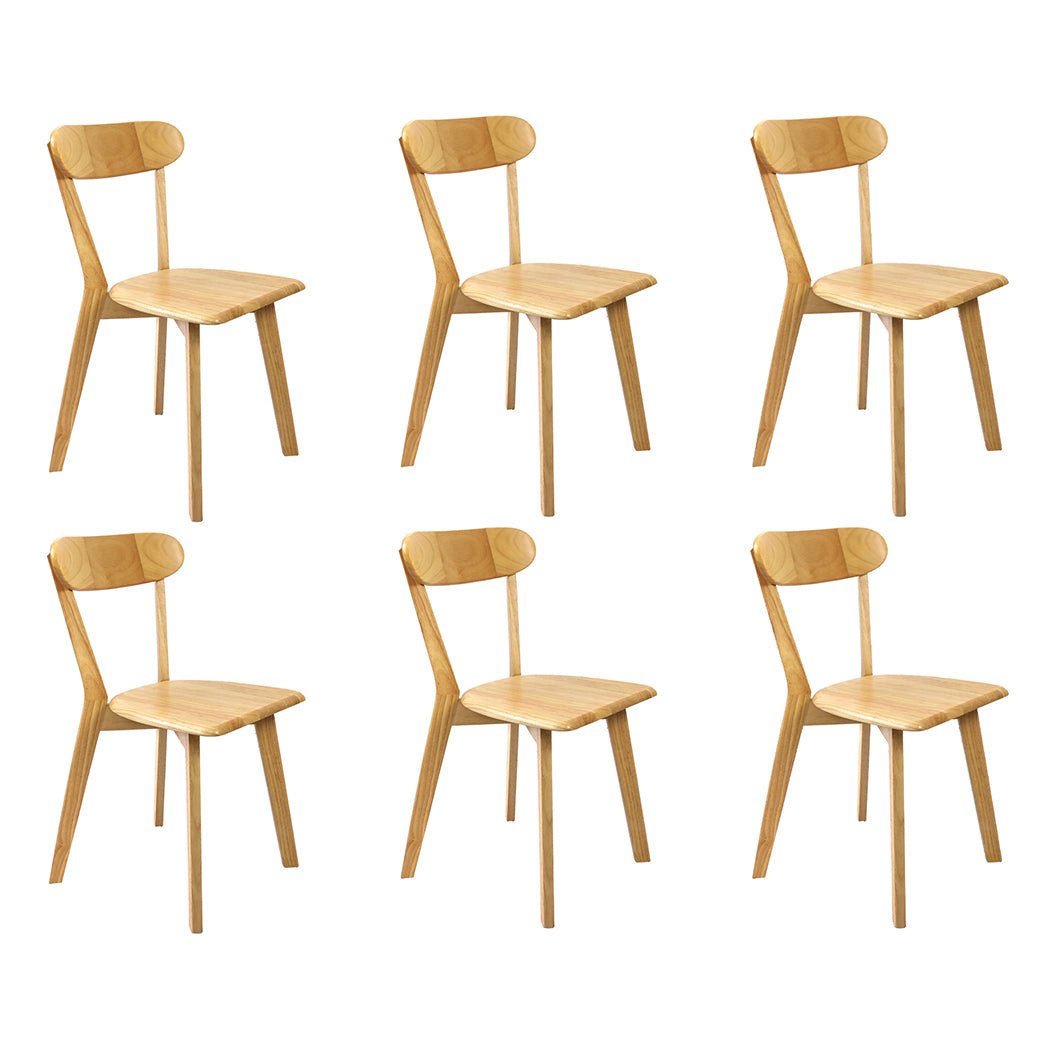 Set of 6 Wooden Rubberwood Dining Chairs with Curved Backrest - Natural - Rivercity House & Home Co. (ABN 18 642 972 209) - Affordable Modern Furniture Australia