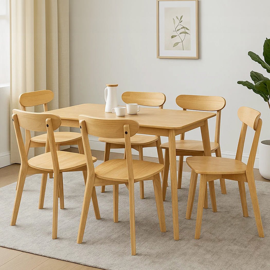 Set of 6 Wooden Rubberwood Dining Chairs with Curved Backrest - Natural - Rivercity House & Home Co. (ABN 18 642 972 209) - Affordable Modern Furniture Australia