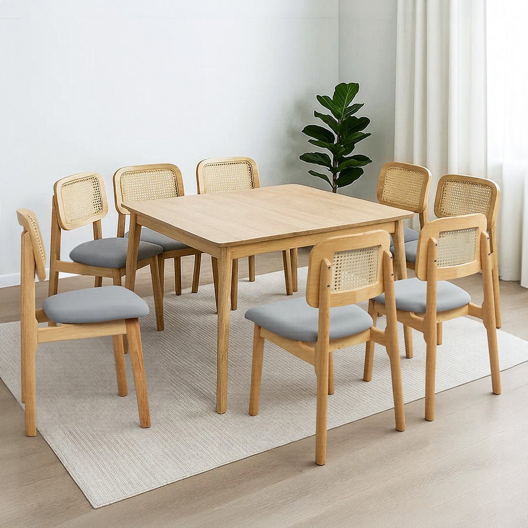 Set of 8 Armless Wood Rattan Dining Chairs - Natural - Rivercity House & Home Co. (ABN 18 642 972 209) - Affordable Modern Furniture Australia