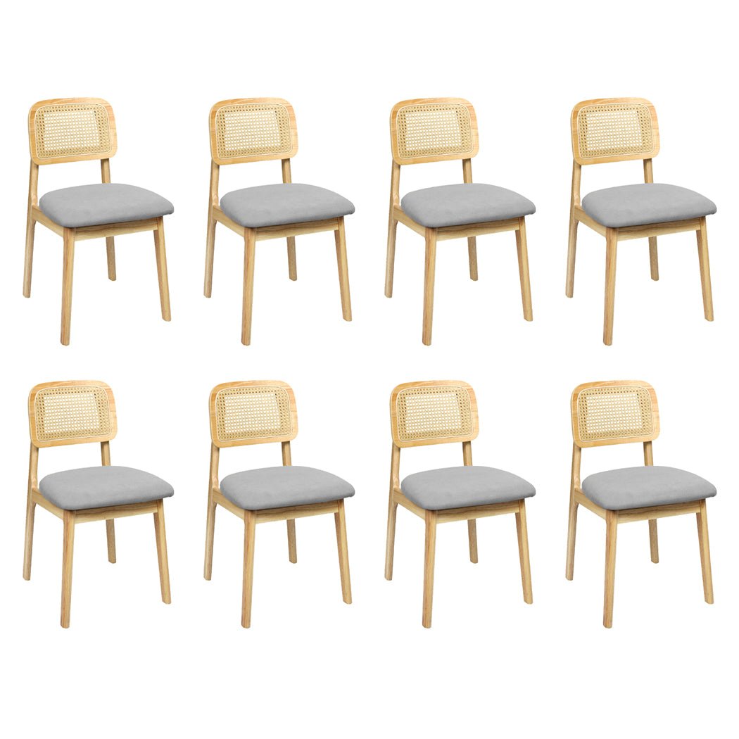 Set of 8 Armless Wood Rattan Dining Chairs - Natural - Rivercity House & Home Co. (ABN 18 642 972 209) - Affordable Modern Furniture Australia