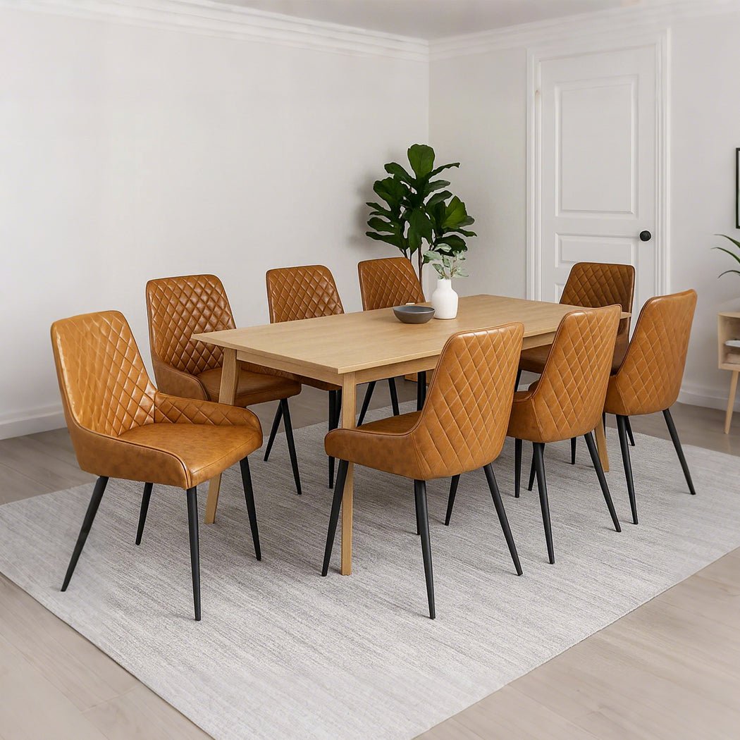 Set of 8 Dining Chairs with Padded PU Leather Seats - Brown - Rivercity House & Home Co. (ABN 18 642 972 209) - Affordable Modern Furniture Australia