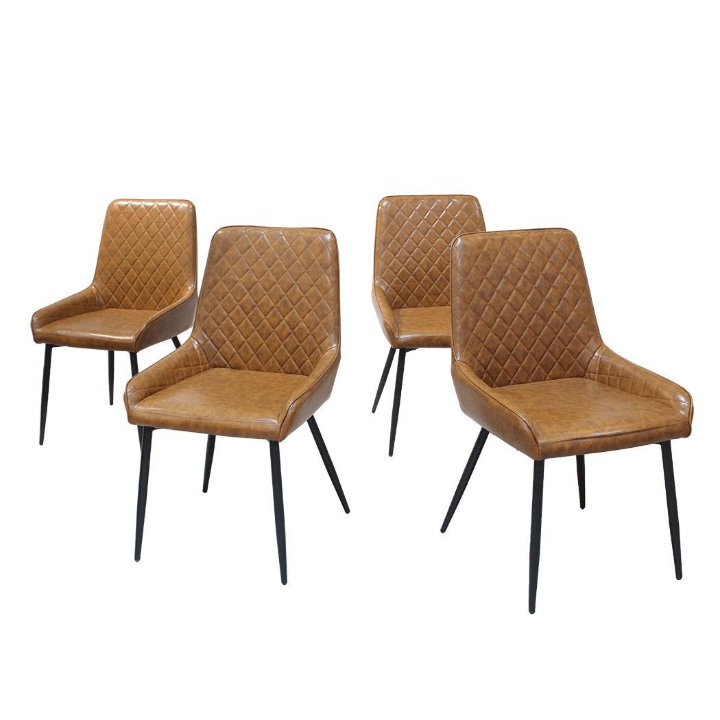 Set of 8 Dining Chairs with Padded PU Leather Seats - Brown - Rivercity House & Home Co. (ABN 18 642 972 209) - Affordable Modern Furniture Australia