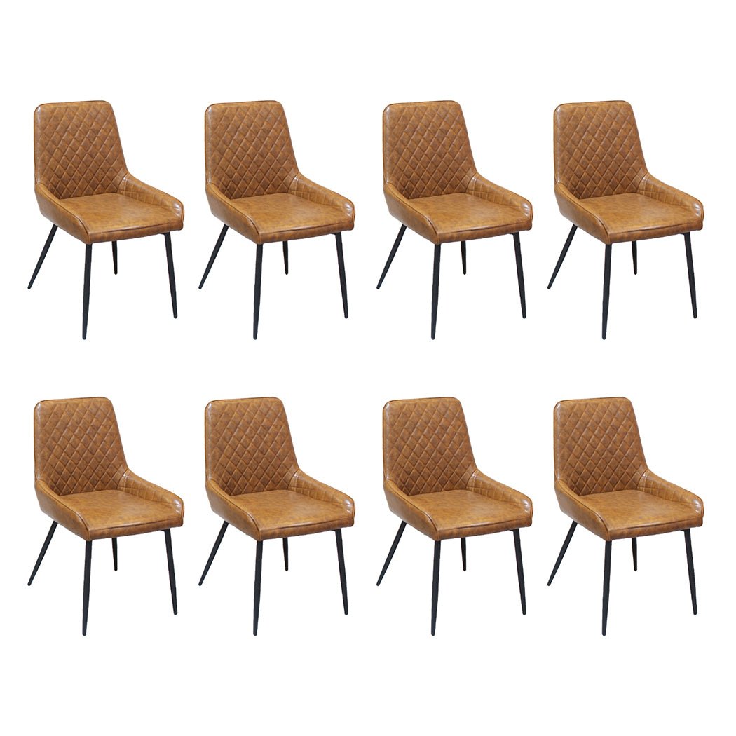Set of 8 Dining Chairs with Padded PU Leather Seats - Brown - Rivercity House & Home Co. (ABN 18 642 972 209) - Affordable Modern Furniture Australia