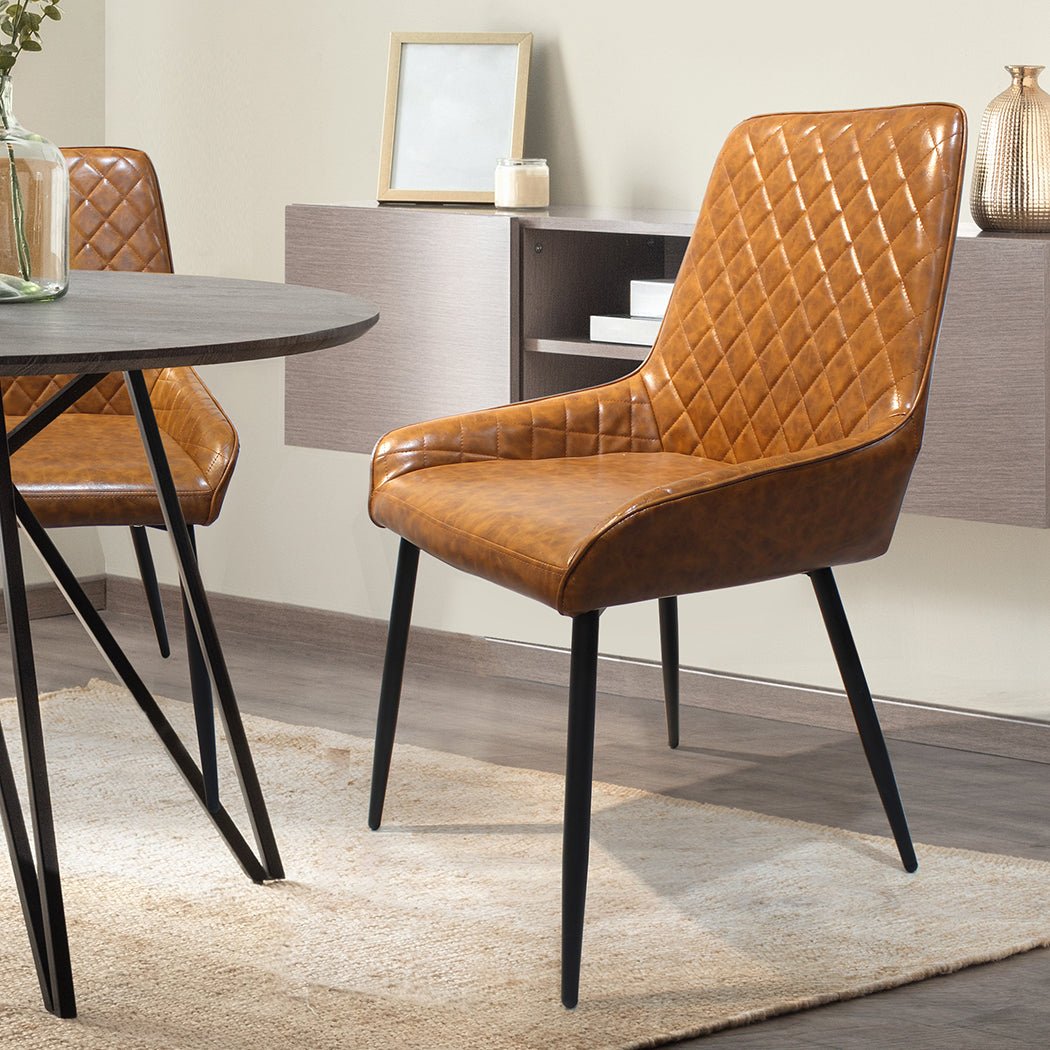 Set of 8 Dining Chairs with Padded PU Leather Seats - Brown - Rivercity House & Home Co. (ABN 18 642 972 209) - Affordable Modern Furniture Australia