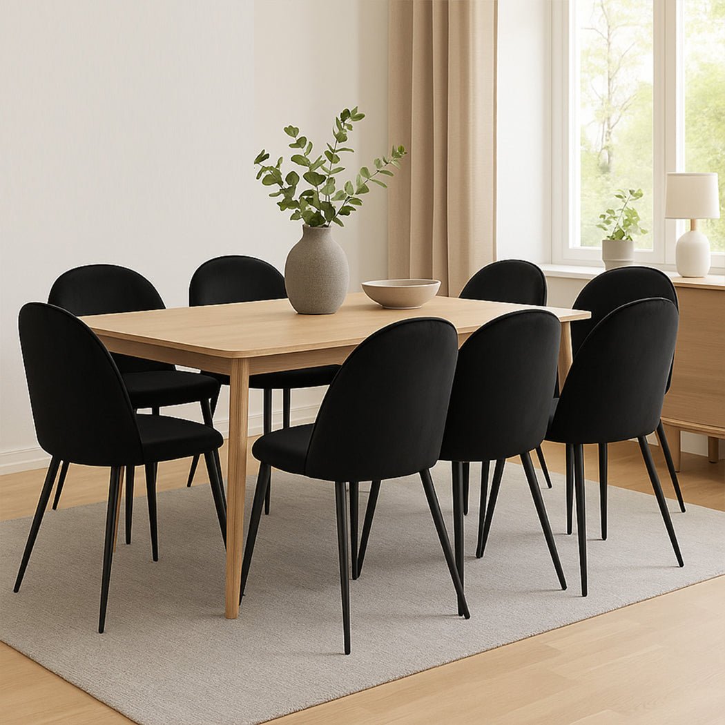 Set of 8 French Provincial Dining Chairs with Velvet Upholstery - Black - Rivercity House & Home Co. (ABN 18 642 972 209) - Affordable Modern Furniture Australia