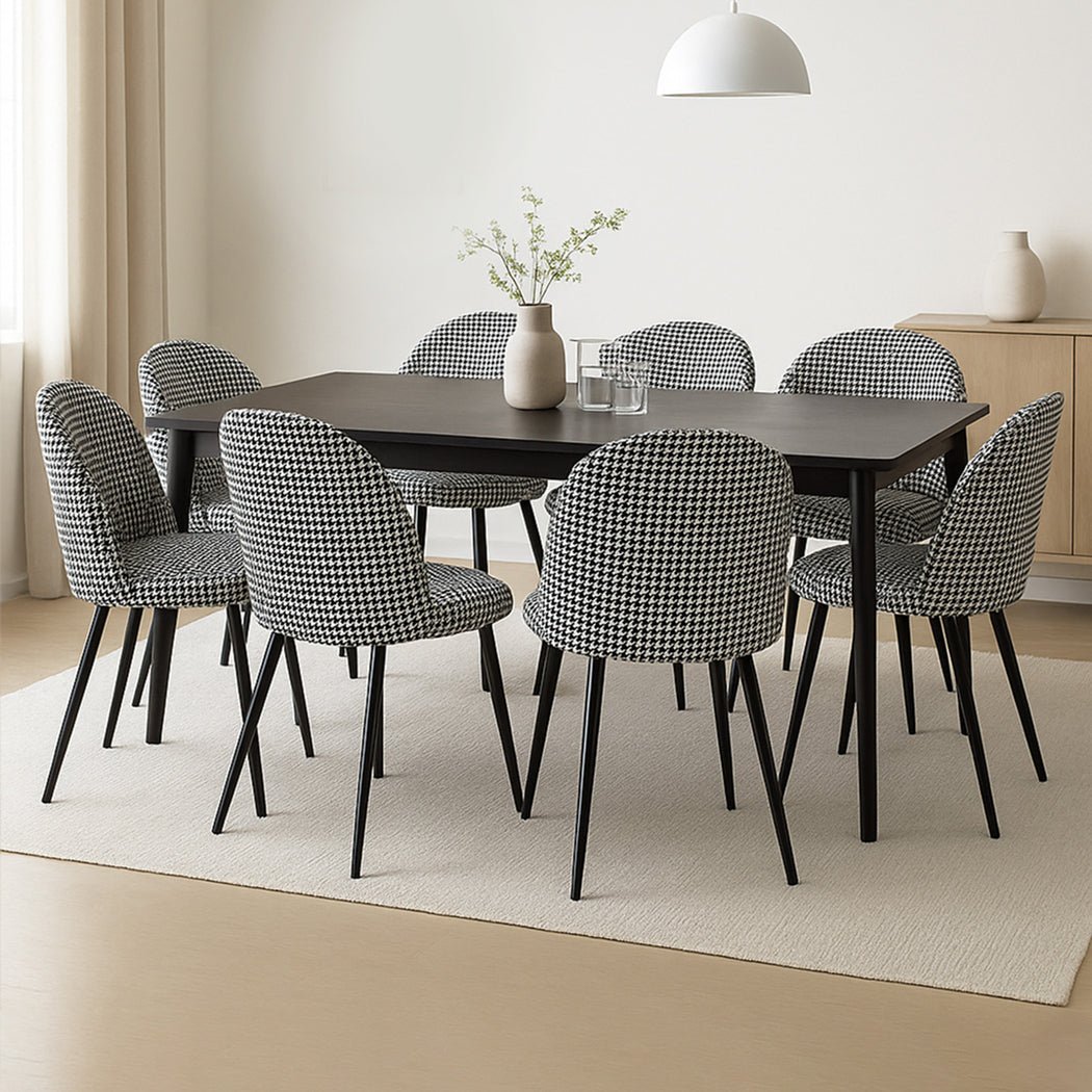 Set of 8 French Provincial Dining Chairs with Velvet Upholstery - Black & White - Rivercity House & Home Co. (ABN 18 642 972 209) - Affordable Modern Furniture Australia