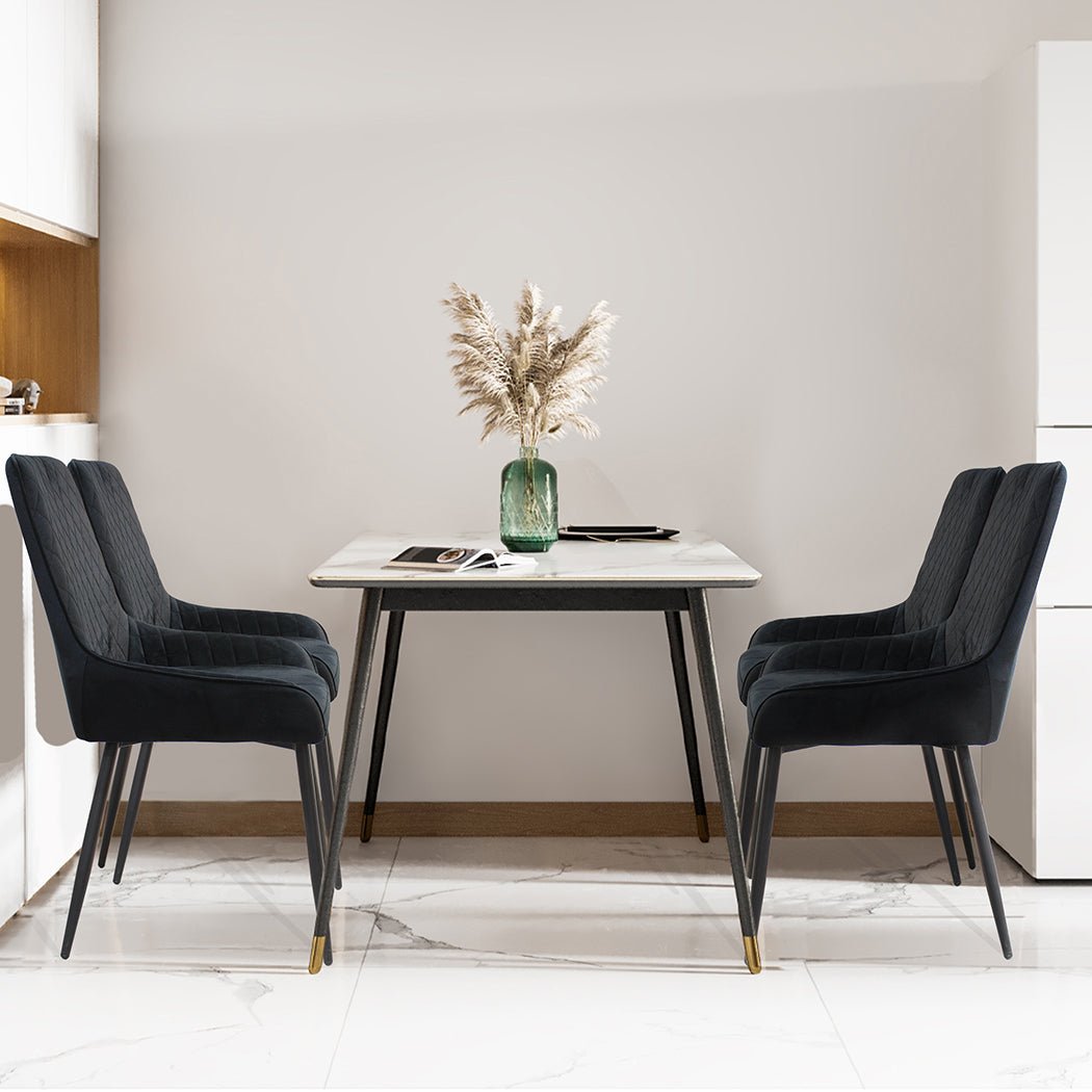 Set of 8 Padded Velvet Dining Chairs with Steel Legs - Black - Rivercity House & Home Co. (ABN 18 642 972 209) - Affordable Modern Furniture Australia
