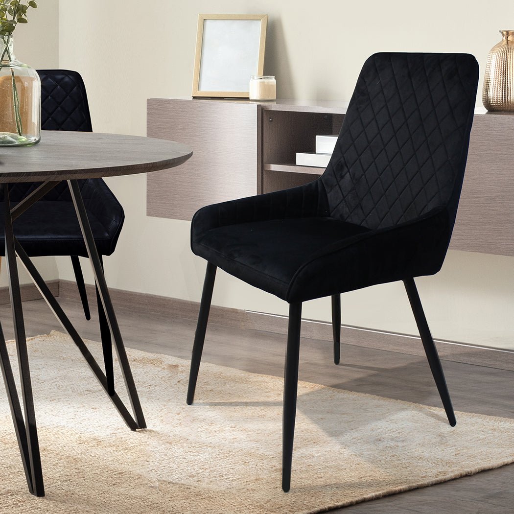 Set of 8 Padded Velvet Dining Chairs with Steel Legs - Black - Rivercity House & Home Co. (ABN 18 642 972 209) - Affordable Modern Furniture Australia