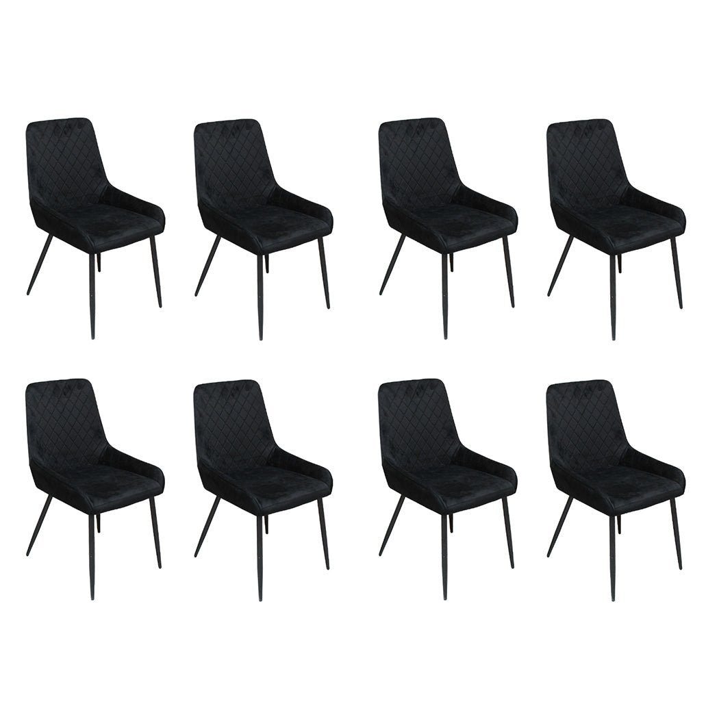 Set of 8 Padded Velvet Dining Chairs with Steel Legs - Black - Rivercity House & Home Co. (ABN 18 642 972 209) - Affordable Modern Furniture Australia