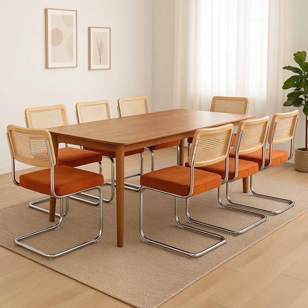 Set of 8 Rattan Dining Chairs with Rubberwood Frame - Natural Green - Rivercity House & Home Co. (ABN 18 642 972 209) - Affordable Modern Furniture Australia