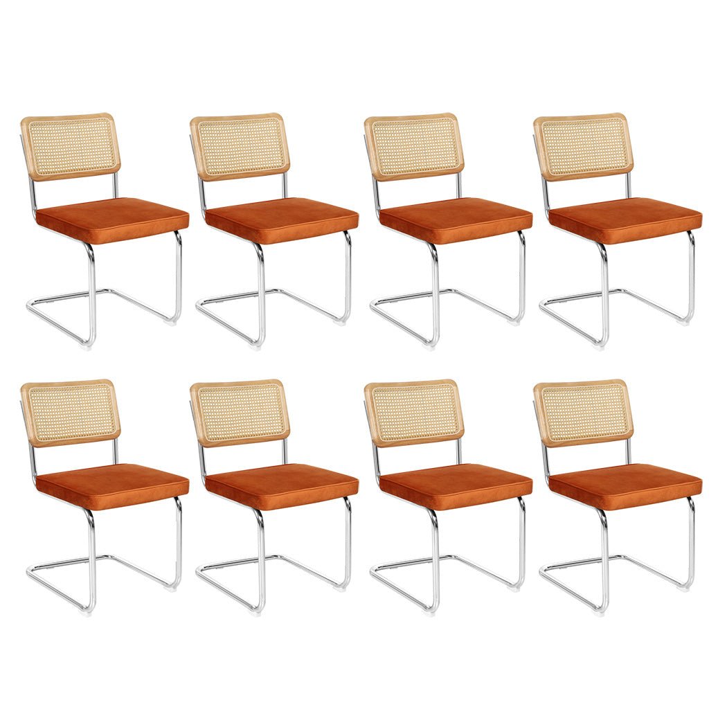 Set of 8 Rattan Dining Chairs with Rubberwood Frame - Natural Green - Rivercity House & Home Co. (ABN 18 642 972 209) - Affordable Modern Furniture Australia