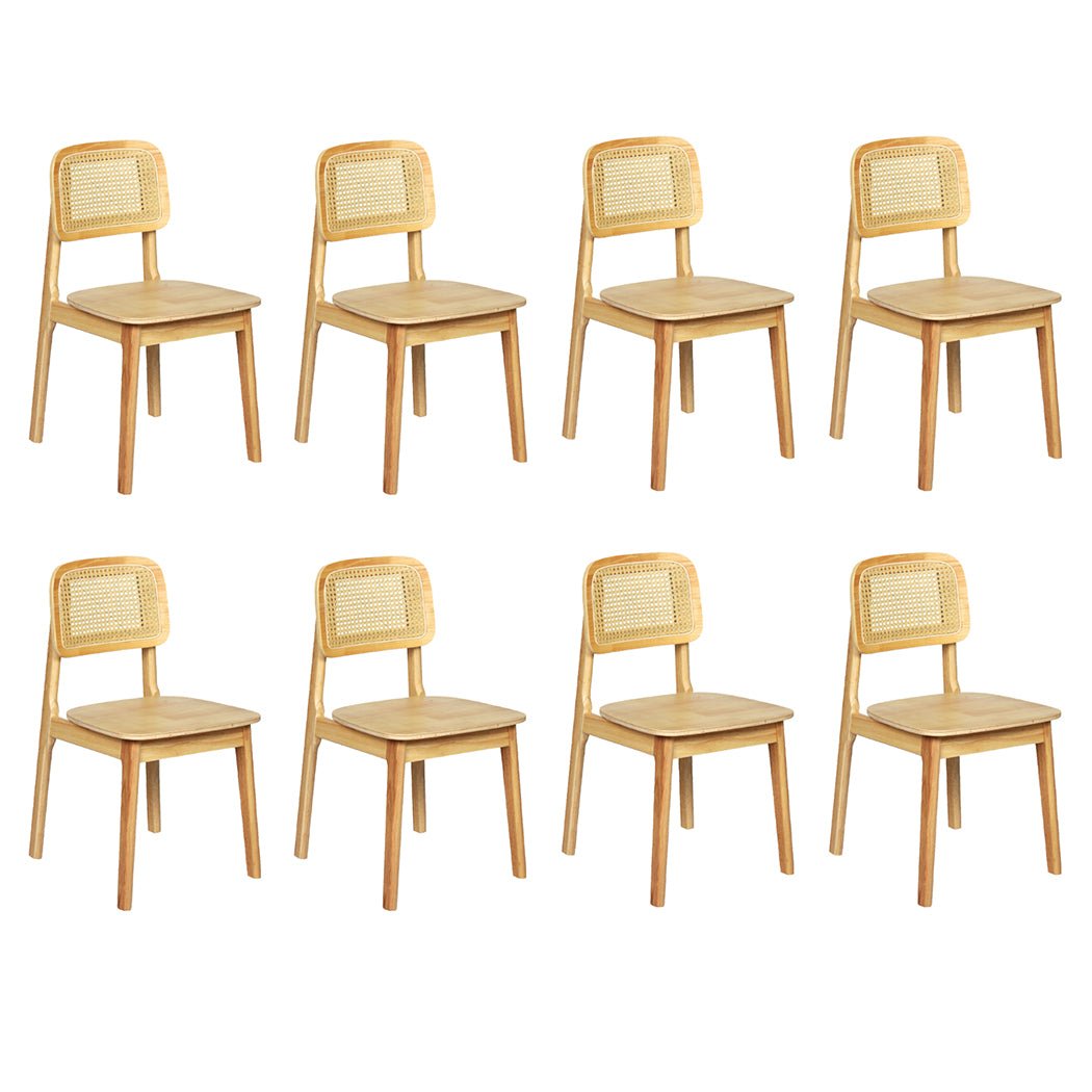 Set of 8 Rattan Dining Chairs with Solid Wood Frame - Natural - Rivercity House & Home Co. (ABN 18 642 972 209) - Affordable Modern Furniture Australia