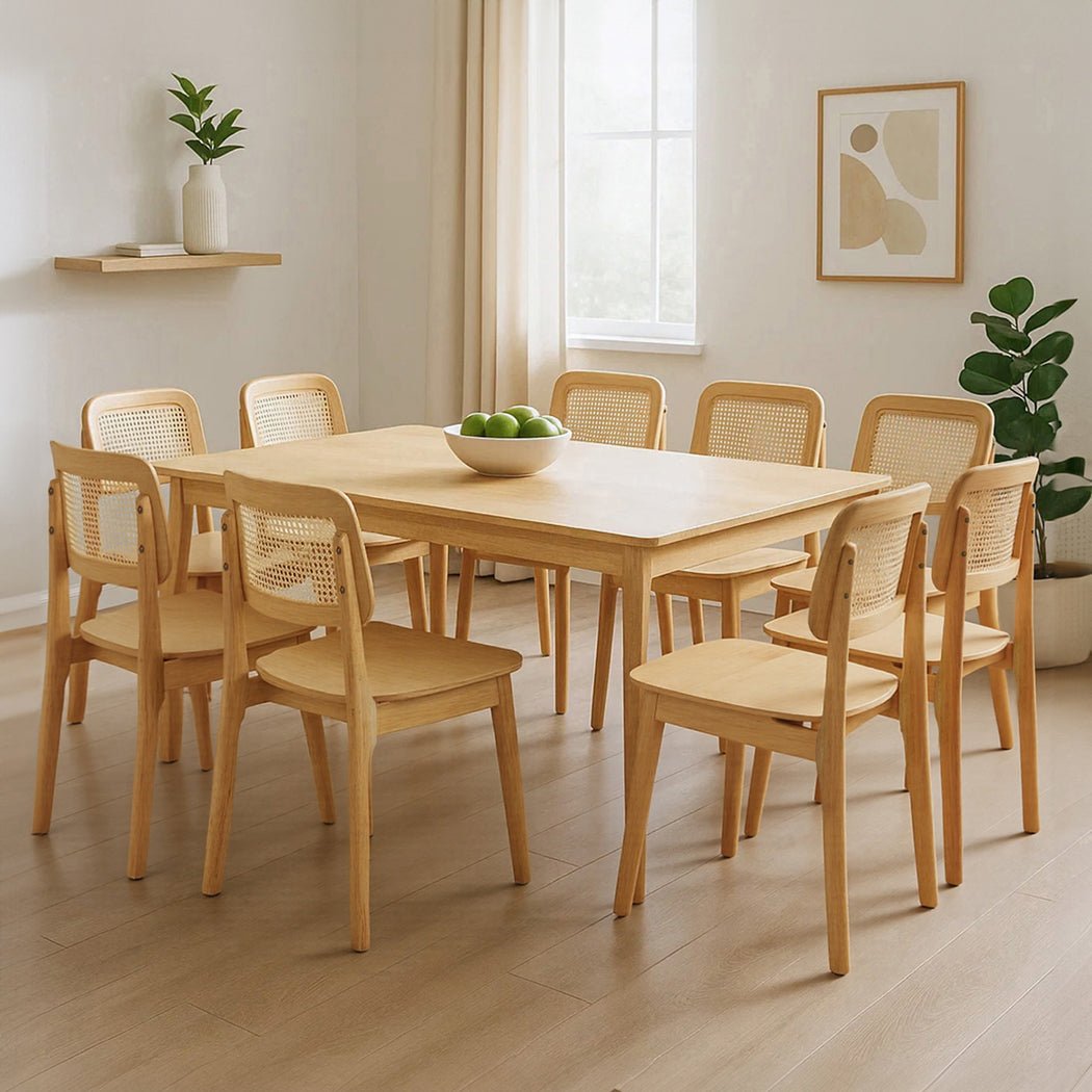 Set of 8 Rattan Dining Chairs with Solid Wood Frame - Natural - Rivercity House & Home Co. (ABN 18 642 972 209) - Affordable Modern Furniture Australia